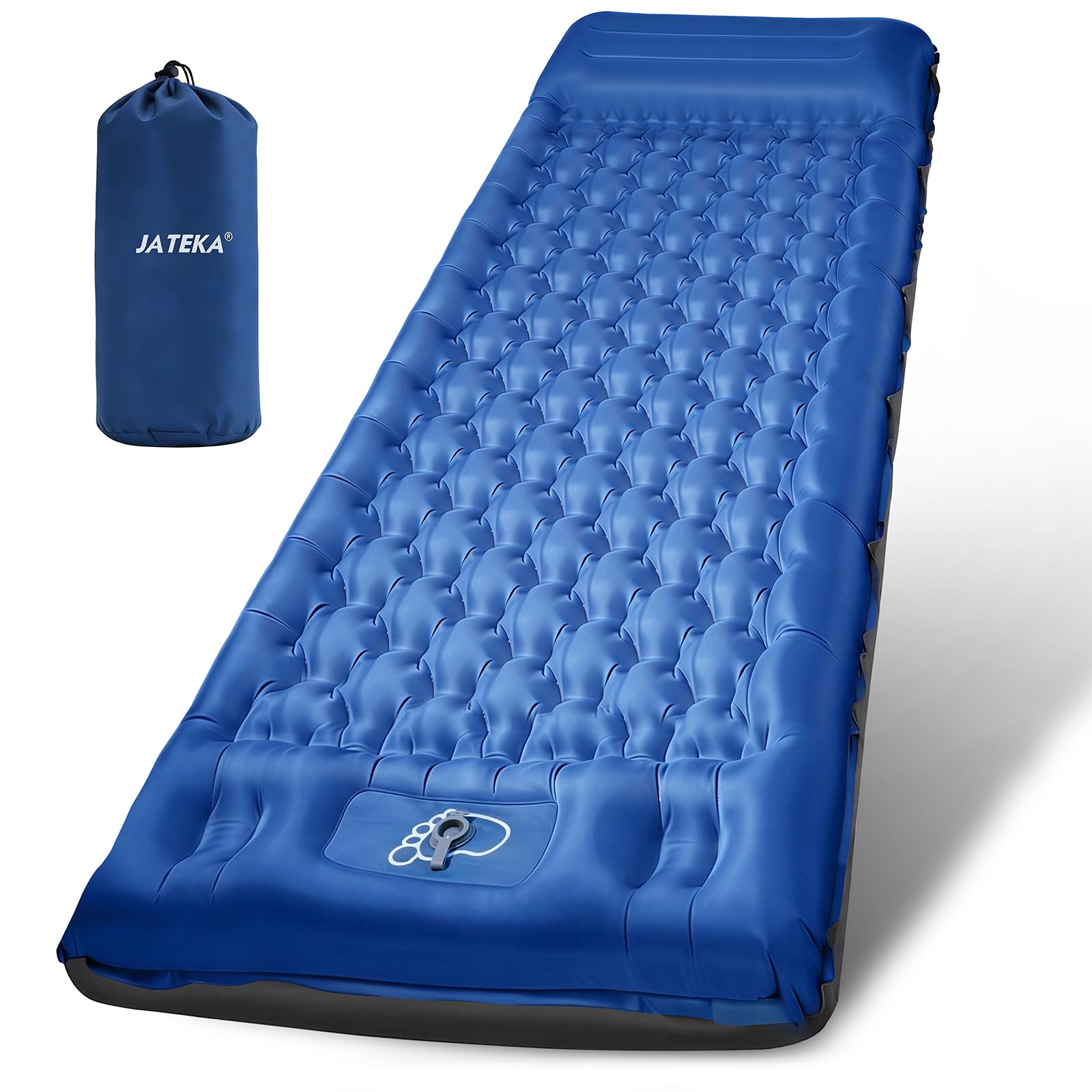 JATEKA Materassino Campeggio Singolo Gonfiabile Extra Largo 83cm, con Cuscino Integrato 16cm, Ultra Leggero e Pieghevole, Materasso Gonfiabile con Pompa a Pedale, per Trekking e Viaggi, Blu e Grigio - 2
