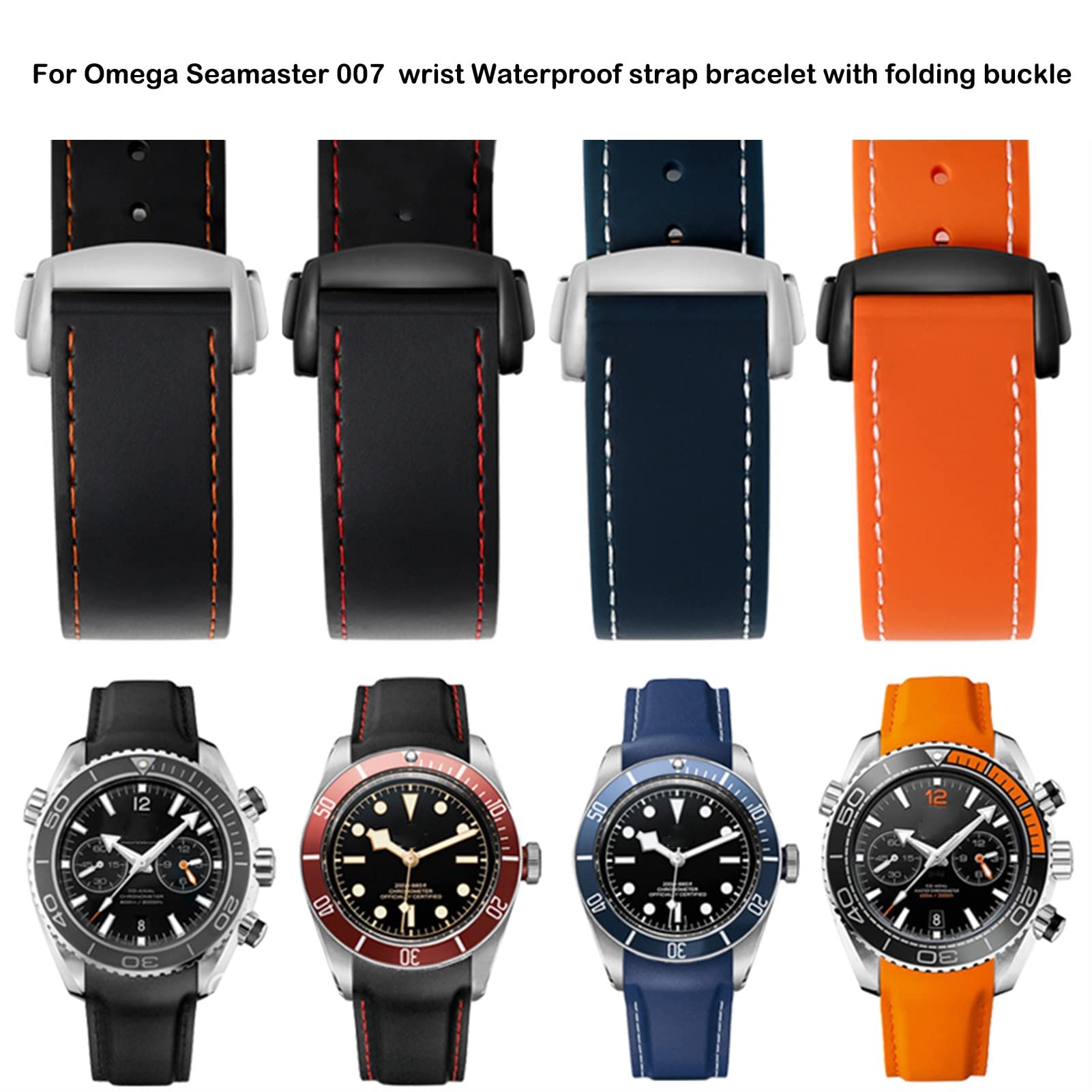 20 mm 22 mm silikonowy opaska zegarkowa Omega Seamaster 007 Wodoodporna bransoletka z paskiem na nadgarstek z składaną klamrą