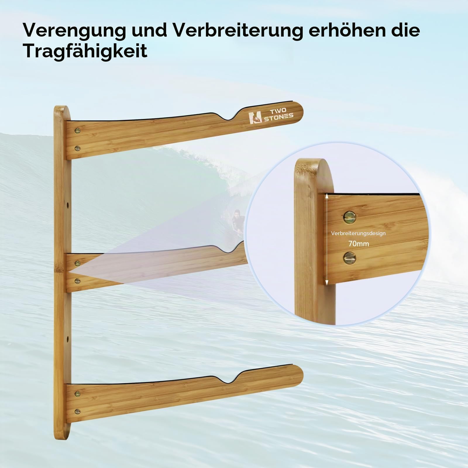 TWO STONES Surfbrett-Halter für die Wand, Surfbrett-Aufhänger funktioniert als Shortboard-, Skimboard- und Longboard-Aufhänger oder Ständer (CJ-OT2202)