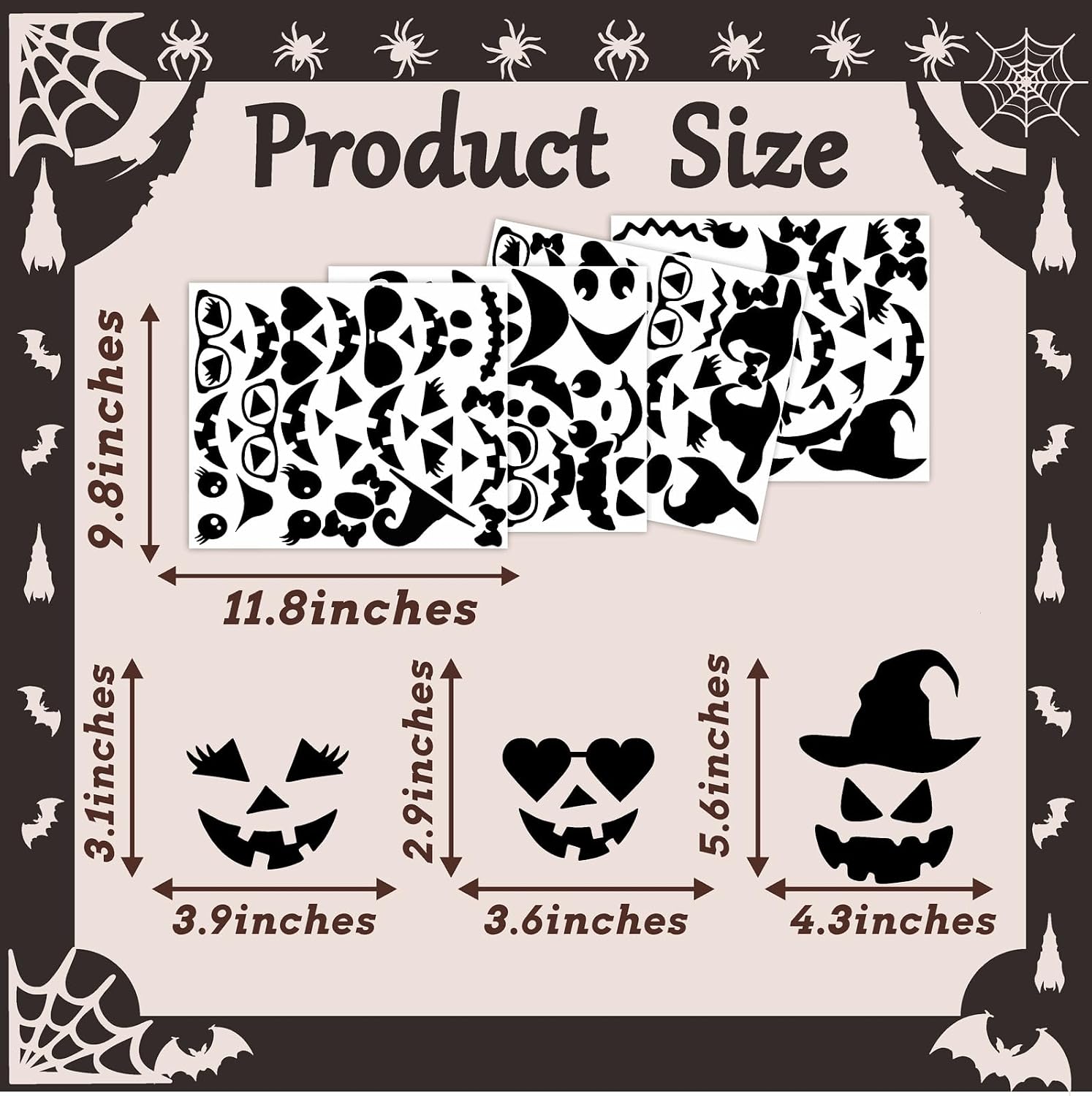 Halloween Face Stickers for Crafts Pumpkin Decorating Stickers for Pumpkins Glass Jars Halloween Vinyl Faces Decals Cute Ornaments Decals Funny Faces Crafts for Party Supplies Decorations