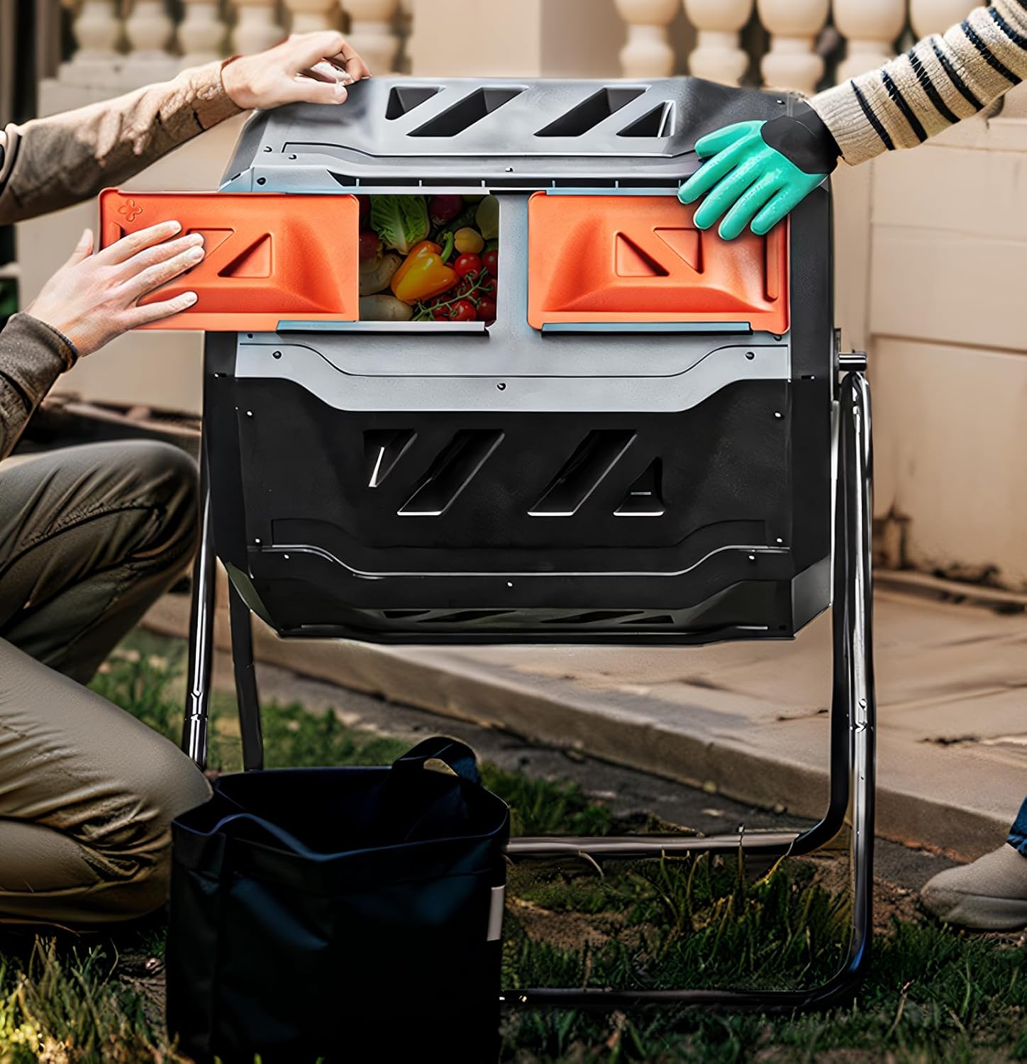 Idzo Rotating Composter Tumbler Outdoor with Dual Chamber