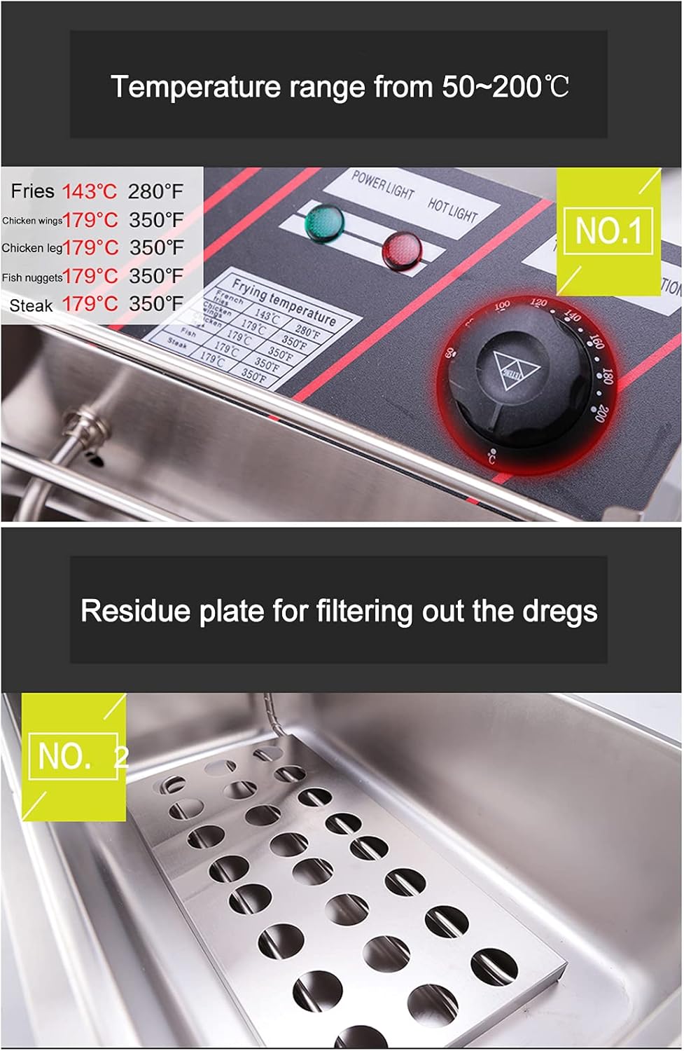3000W 20L Electric Fryer Single Tank Fryer Stainless Steel Fryer with Basket, Easy to Clean Home and Commercial Use,