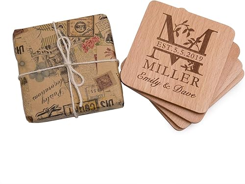 Miniatura 7 de Posavasos personalizados de madera de haya para bebidas. Regalos de boda personalizados para despedida de soltera, juego de 16 posavasos