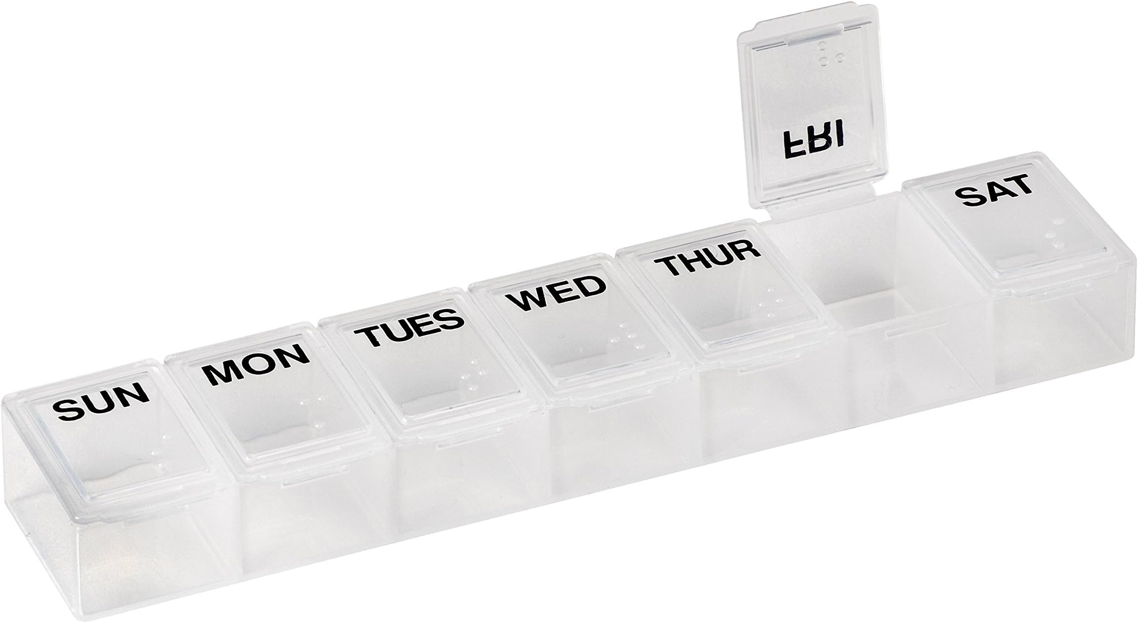 DMI Weekly Pill Organizer, Medicine Organizer, Pill Dispenser with Braille Identification, Dishwasher Safe