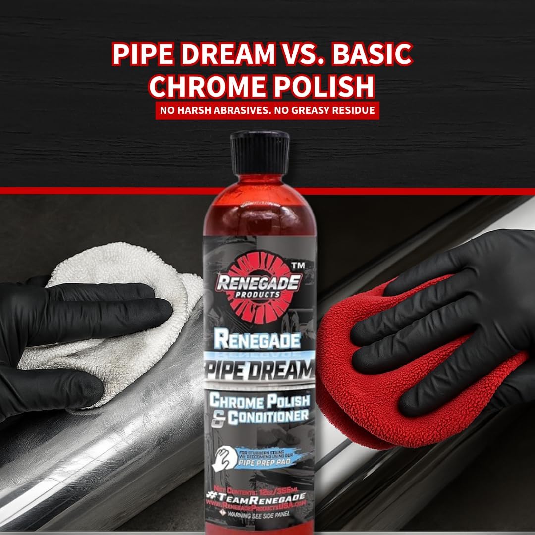 Renegade Products Rebel Pipe Dream 12 oz Chrome Polish Conditioner and Cleaner for Chrome Pipes, Stacks, Exhaust and Everything in Between