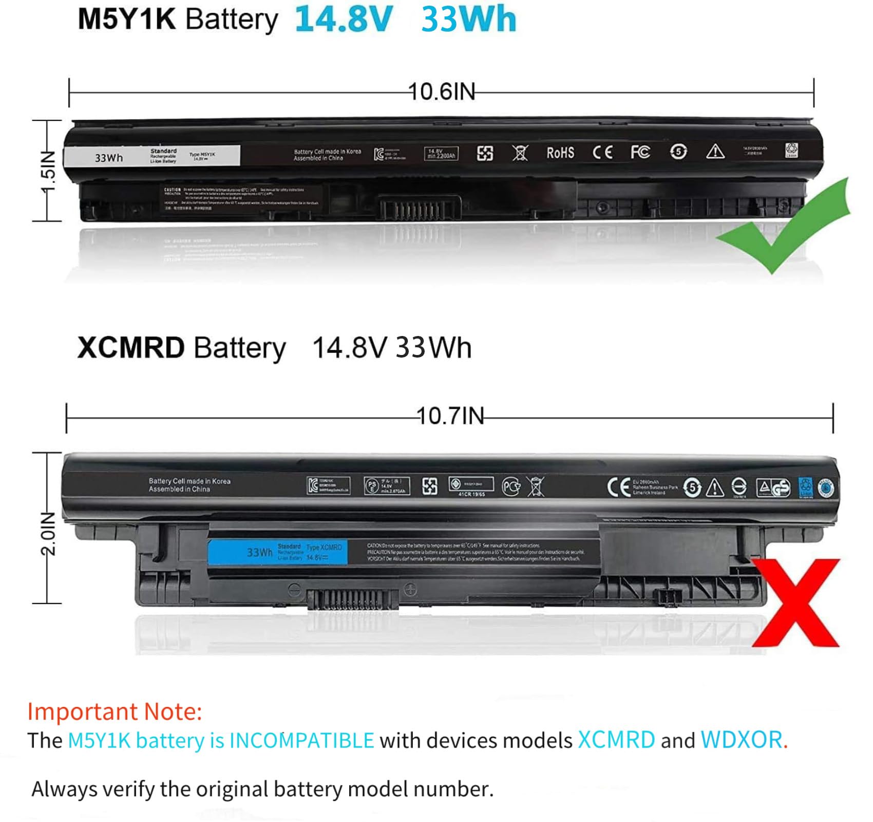 Amazon.com: M5Y1K 14.8V Replacement Laptop Battery for Dell
