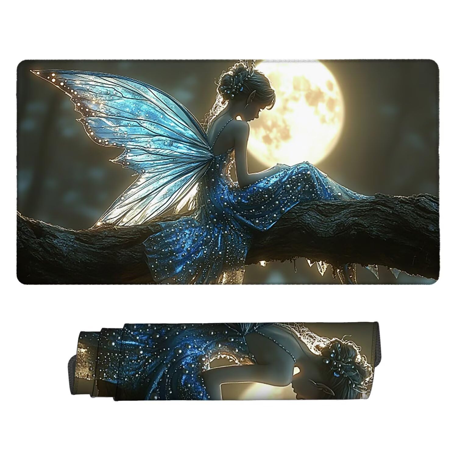 Podkładka pod mysz do gier XXL Mousepad 1000 x 500 mm, duża podkładka pod biurko z antypoślizgową gumową podstawą dla graczy, poprawia precyzję i szybkość (księżycowe elfy) X-977