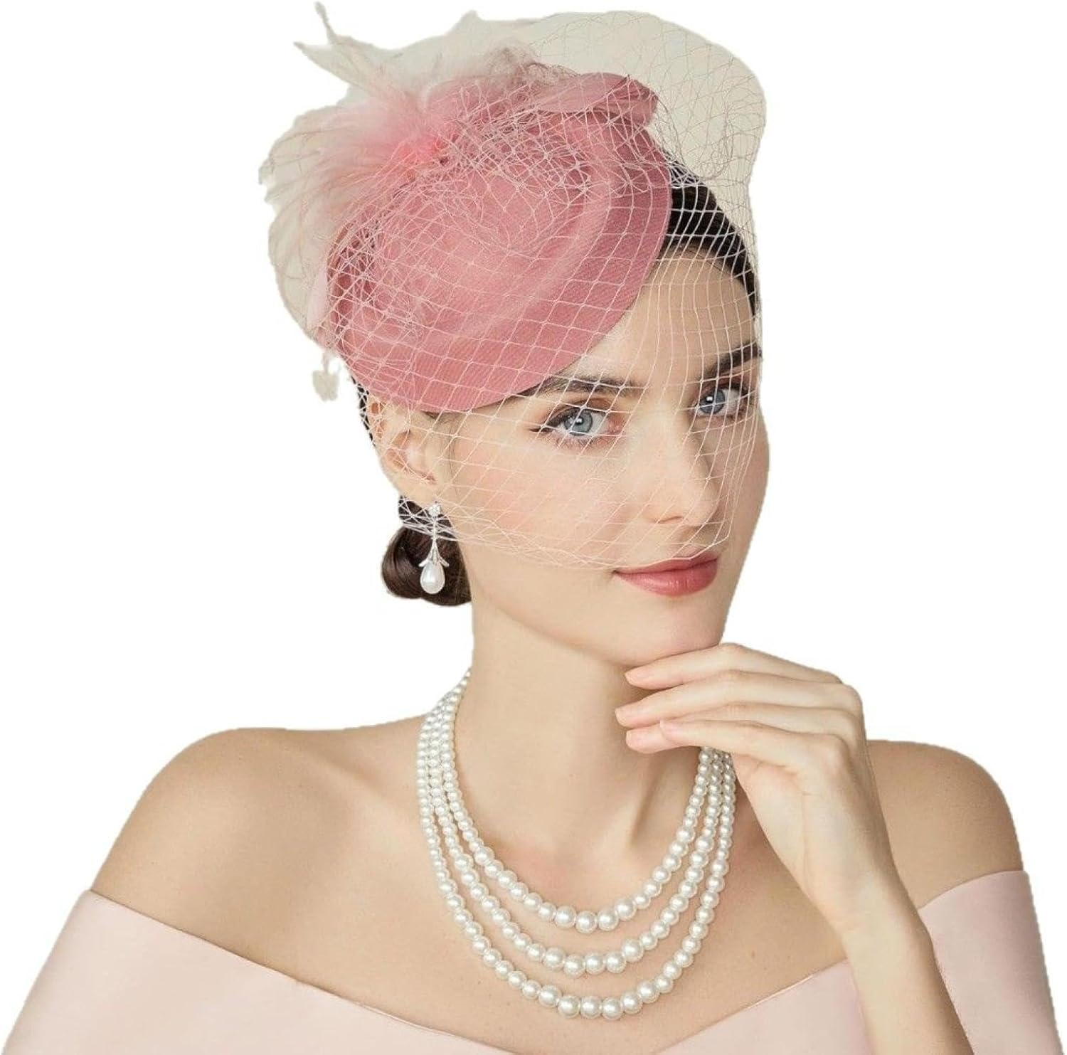 Beret vintage bride crown celebrity party theme party dinner head flower feather mesh