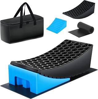 Cuñas de acceso para caravanas, autocaravanas, remolques de autocaravanas, nivelación sin niveles, incluye bolsa de transporte (azul)
