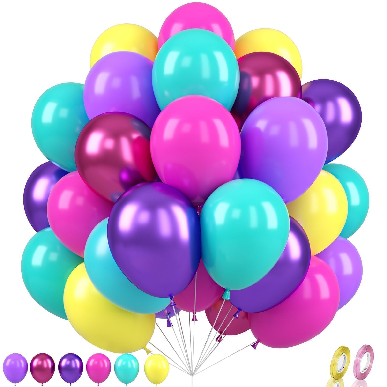 Pink Blue Purple Balloon, 60 Pcs 12 Inches Hot Pink Metallic Purple Burgundy Balloons for Kids Magic Theme Birthday Decoration Birthday Balloons Baby