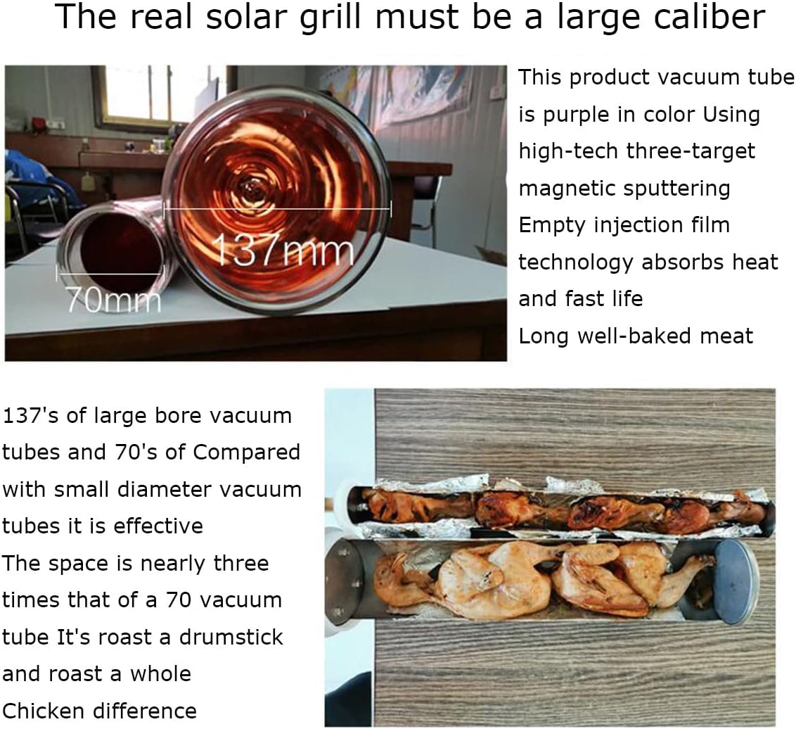 Solar Cooking Stove Set, Stainless Steel Grill, Portable Solar Oven, Large Diameter Vacuum Tube, Suitable for Backpacking and Hiking.