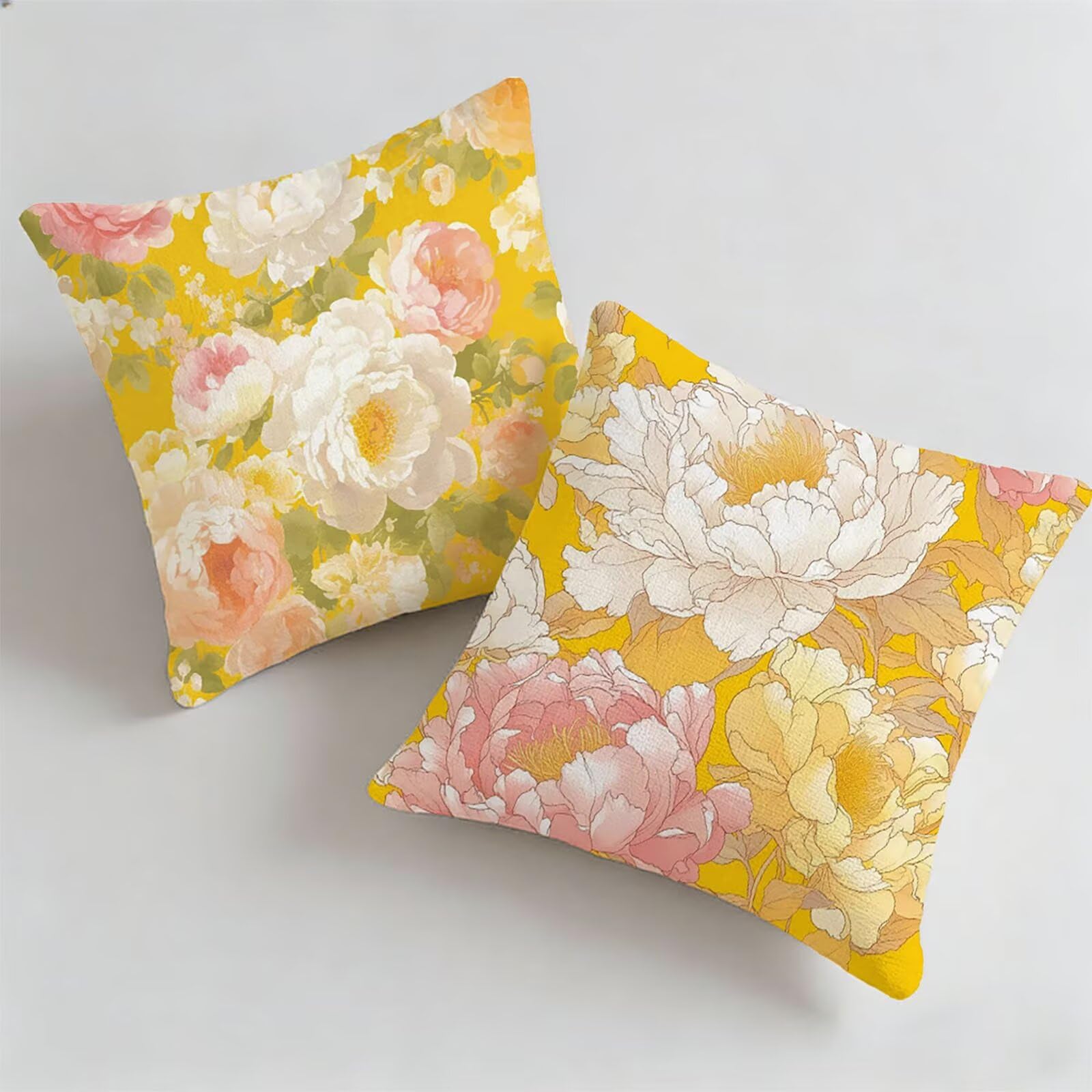 Housse de coussin jaune 65x65 cm imperméable pour extérieur et jardin (lot de 2)