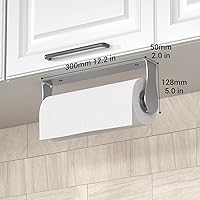 Vista 7 de Soporte para toallas de papel debajo del armario, de montaje en pared, desgarre con una mano, acero inoxidable, plateado, soporte para rollo