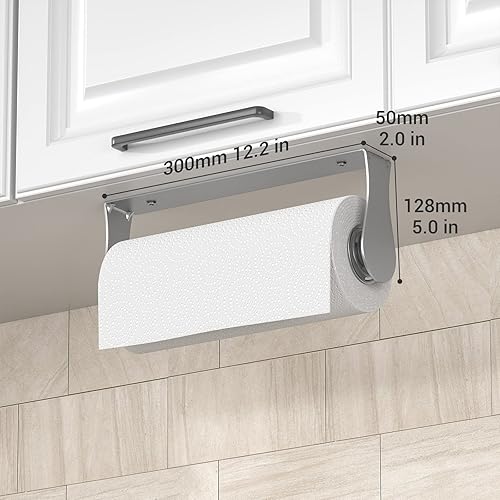 Miniatura 7 de Soporte para toallas de papel debajo del gabinete, montaje en pared, desgarro con una sola mano, acero inoxidable, plateado, soporte para rollo de