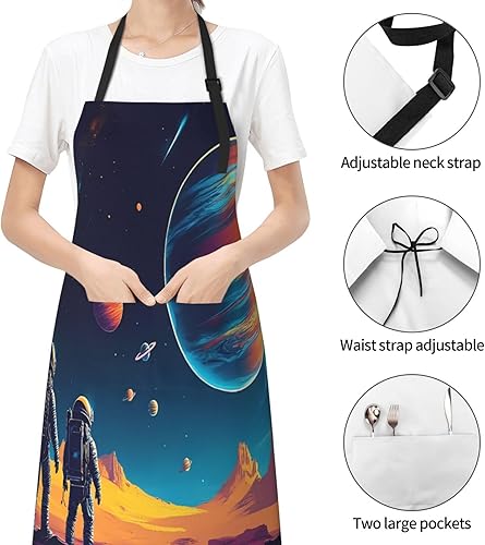 Miniatura 6 de Astronaut In A Space Suit On The Planet Print Kitchen Cooking Apron, Adjustable Waterproof Apron With Pockets, Unisex