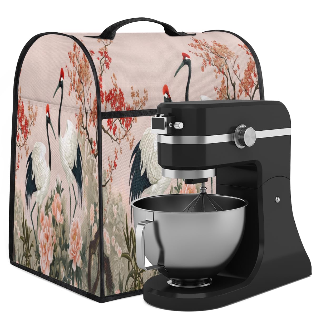 Coffee Maker Cover Crane Flower Kitchen Appliance Covers Small Appliance Covers Blender Cover Juicer Cover Dust Covers for Kitchen Appliances with Top Handle and Pockets,Washable,C988