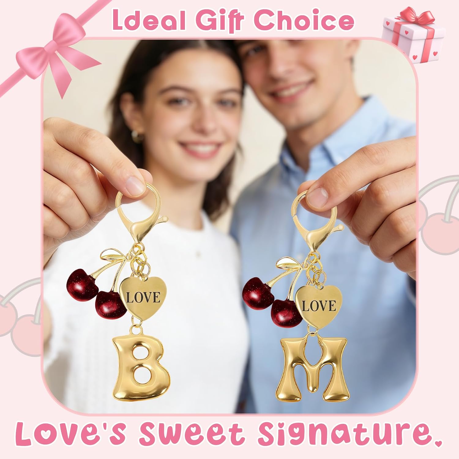 Gold Initial Keychain for Women Cherry Purse Charms for Handbag Accessories image 3