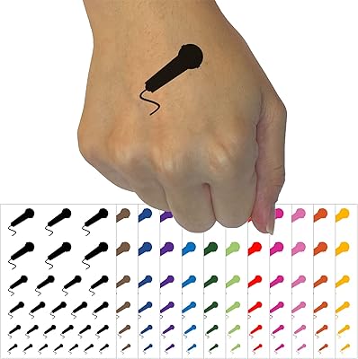 Microphone Solid Temporary Tattoo Water Resistant Fake Body Art Set Collection - Black (One Sheet)
