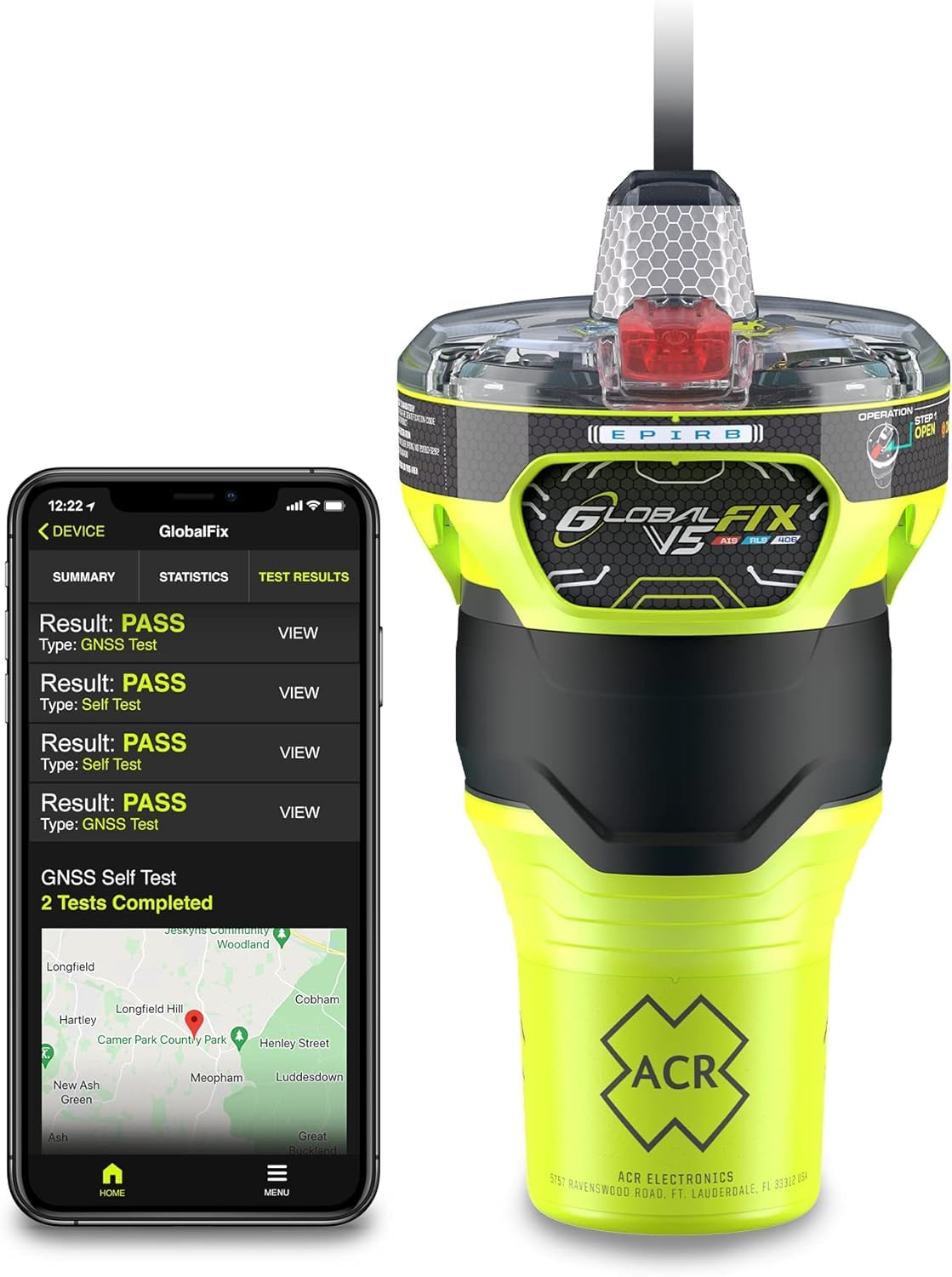 ACR GlobalFix V5 AIS EPIRB – Dispositivo di Localizzazione d’Emergenza GPS Globale, Servizio di Conferma di Ricezione, AIS Locale e Satellitare, App Mobile e Staffa a Rilascio Automatico