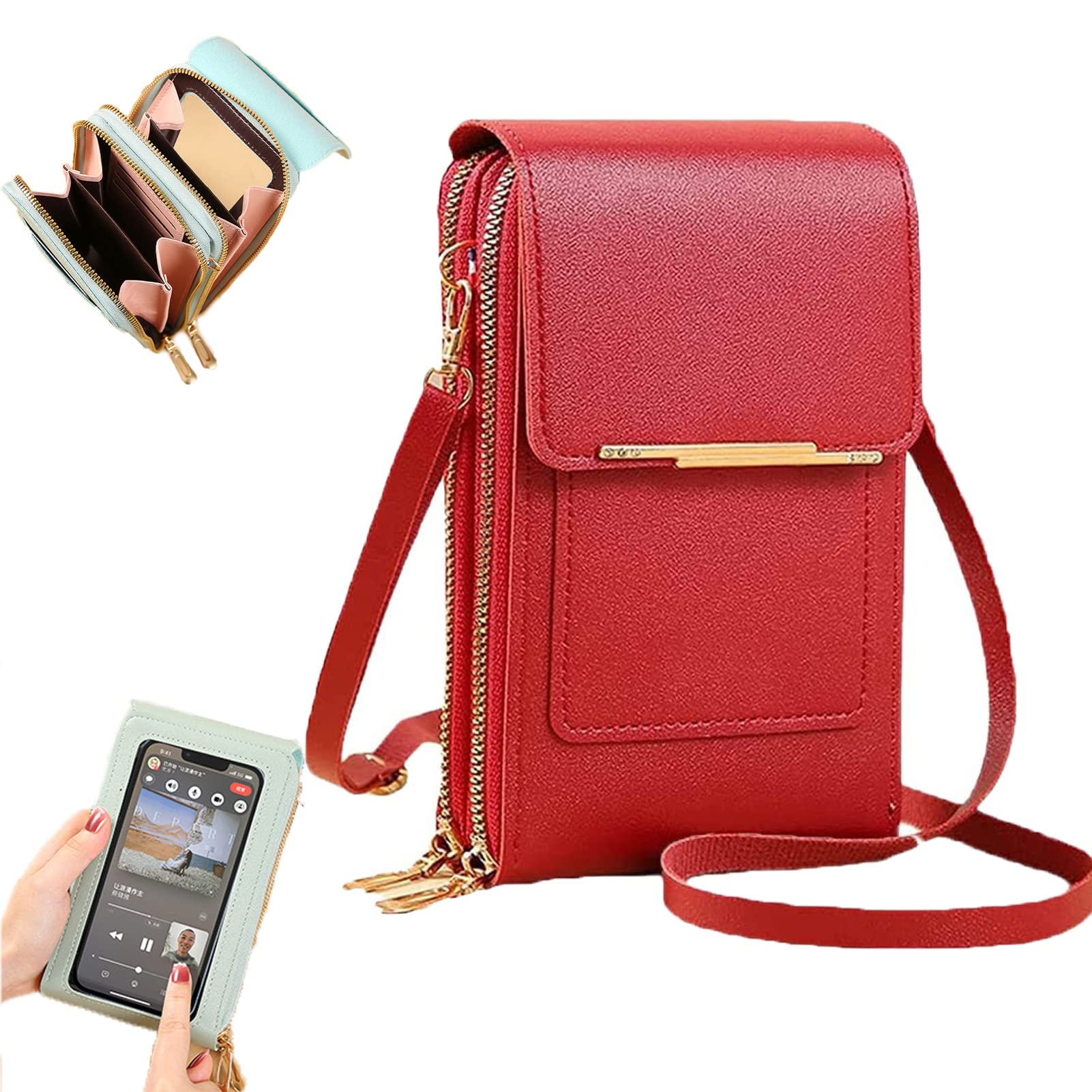 NSRA Anti-Theft Leather Crossbody Cellphone Purse, Blocking PU Leather Bag (D)