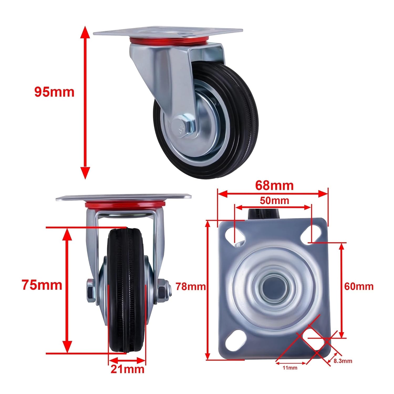 高耐久キャスター、回転キャスター4個セット、家具キャスター-ポリウレタン、ブラック、高耐久360°トッププレート、ダブルベアリング、  回転キャスターホイール4個セット、家具用キャスター - ポリウレタン、ブラック、高耐久360°トッププレート、ダブルベアリング、耐摩 ... 4個入り 回転キャスター ブレーキ付き 3インチ 360°回転可能 耐摩耗性ホイール トロリー家具用