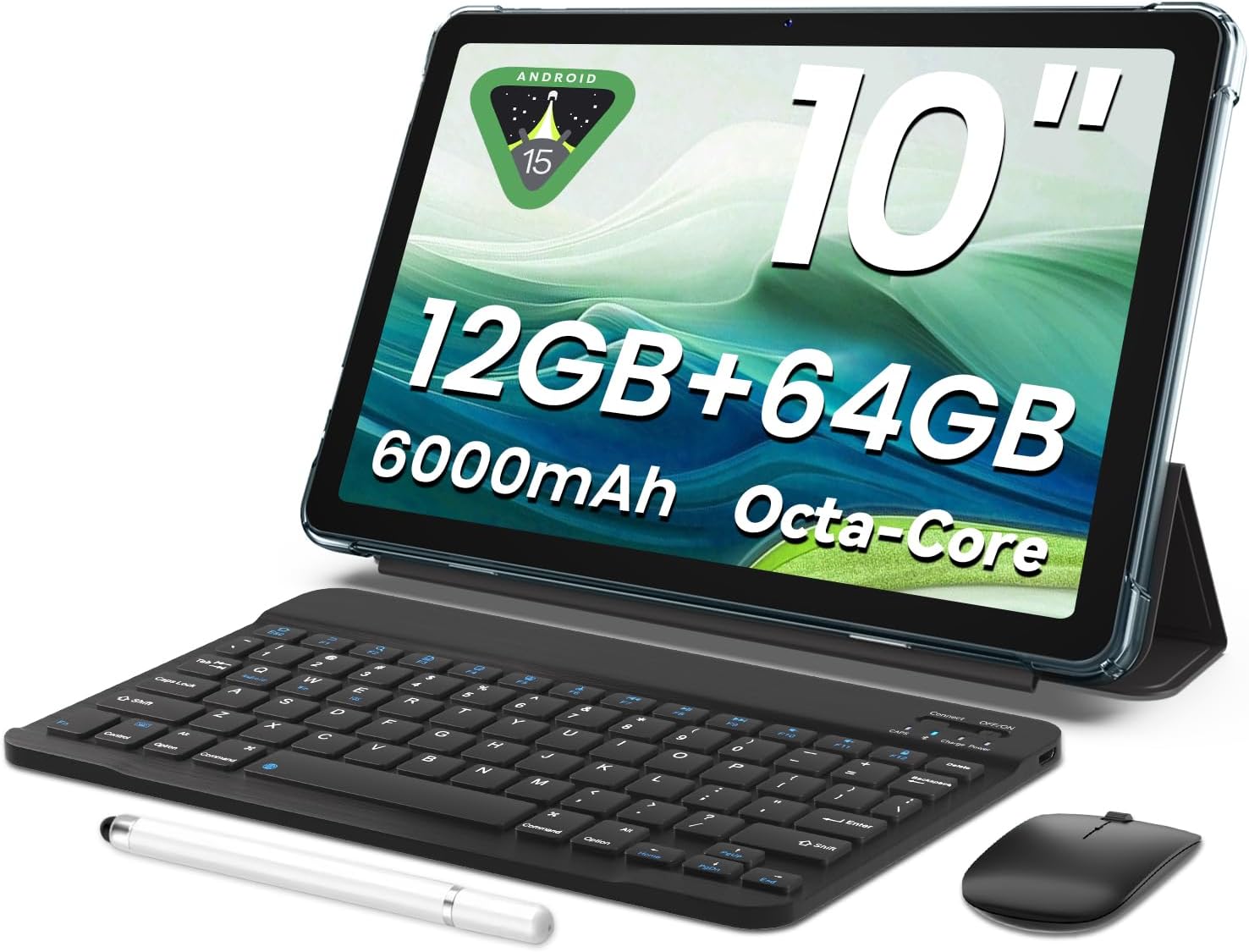 Tablet with Keyboard |12GBRAM+64 Storage(Expand to 2TB), 6000mAh Battery | Widevine L1, 10.1 in Tablet with 5G/2.4G WiFi | BT5.0 | GMS Certified | Mous | Case | Stylus | Keyboard (Blue)