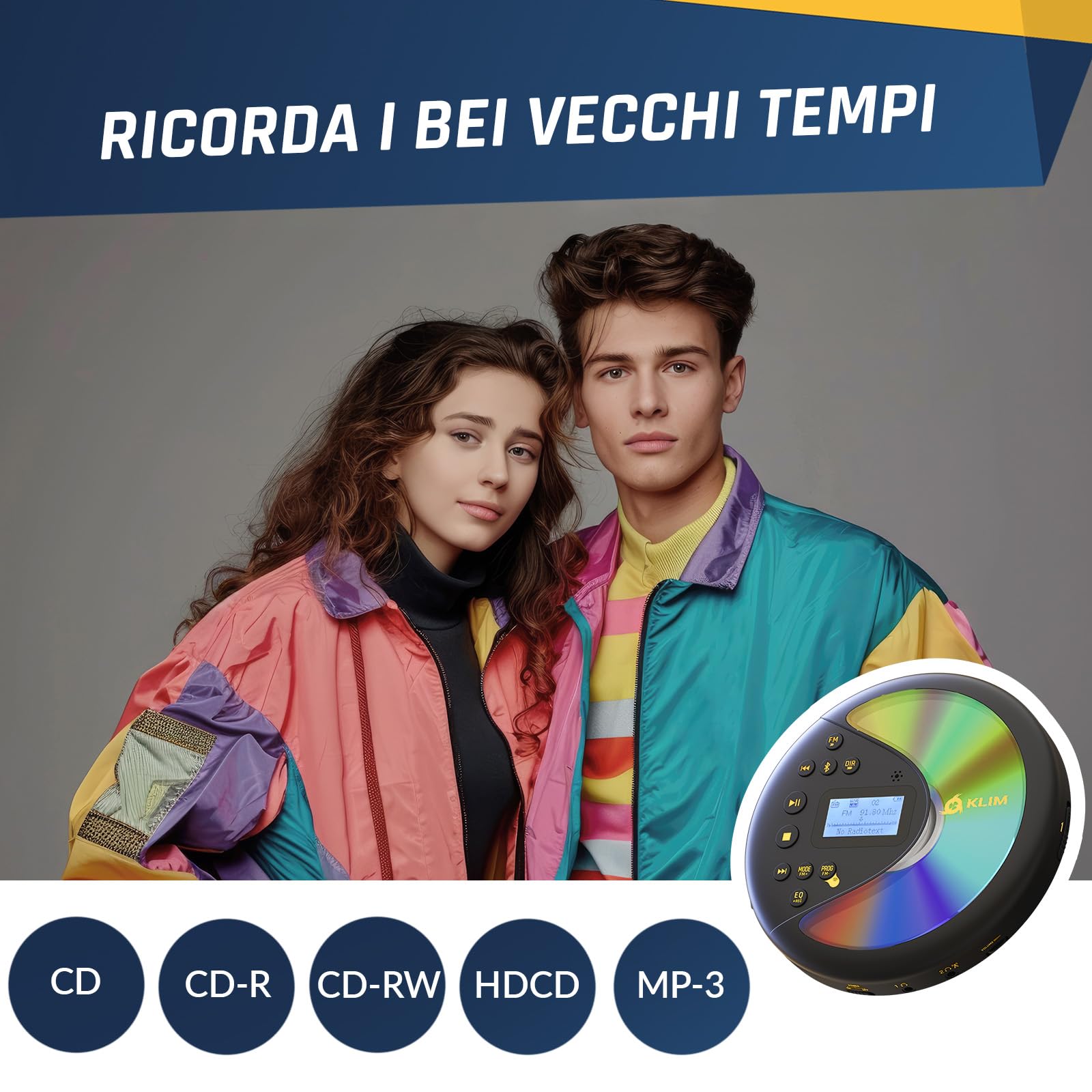 KLIM Discover Lettore CD HiFi Portatile Radio FM Bluetooth Nero/Oro