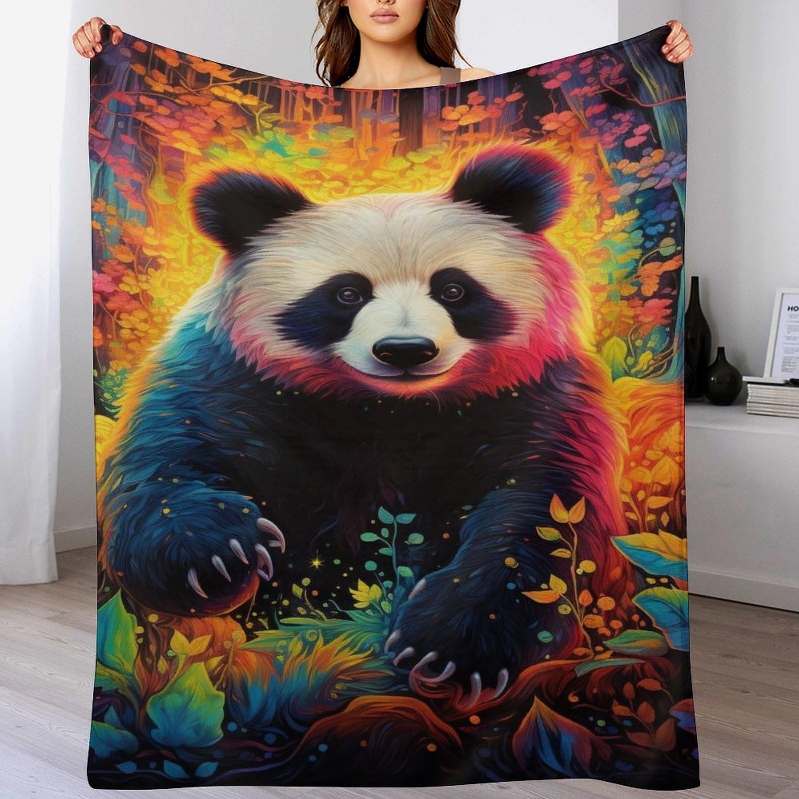 Couverture panda chaude en flannel idéale contre le froid sur votre fauteuil