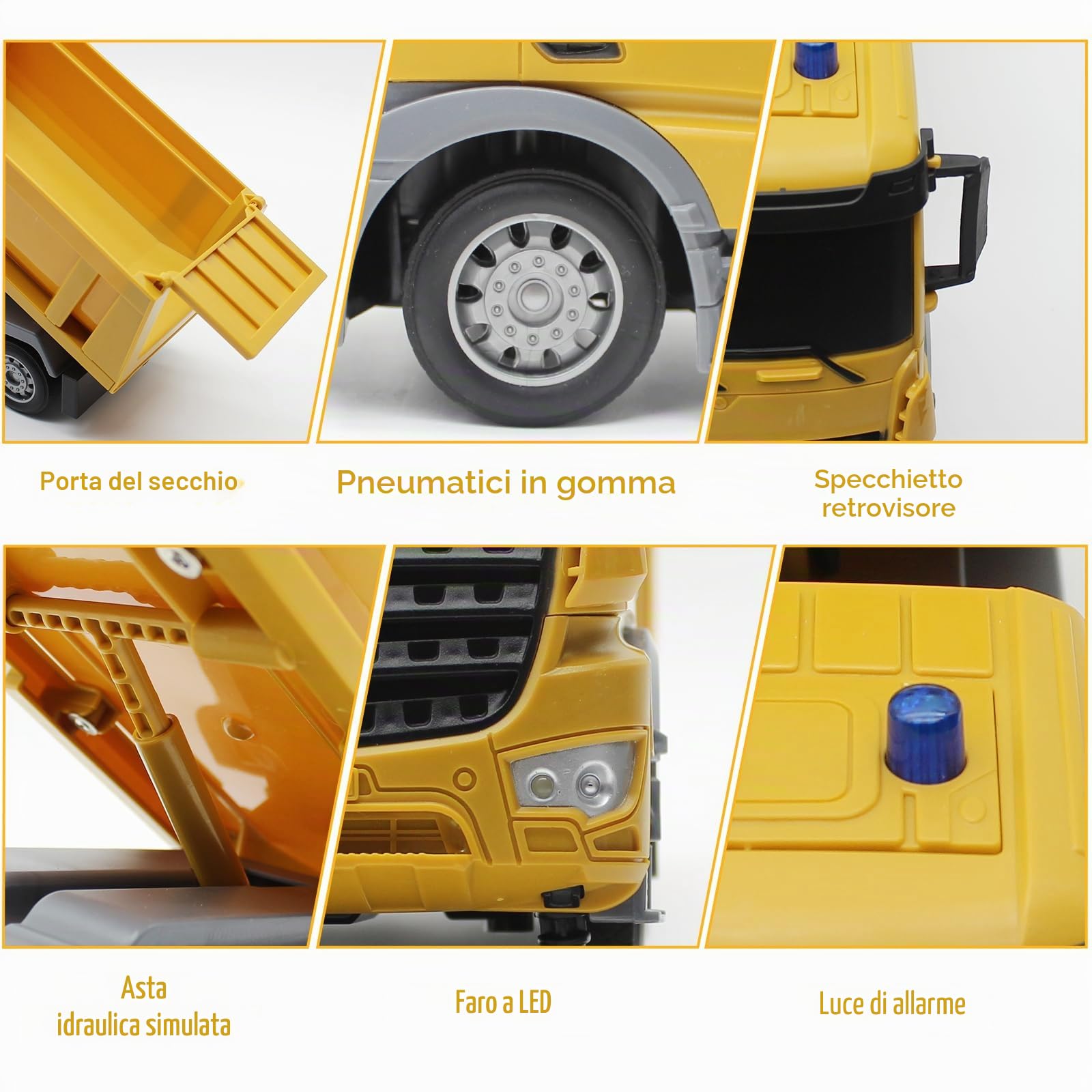 fisca Autocarro radiocomandato, 7 canali, 2,4 GHz, completamente funzionante, RC Dump Truck,1/24 RC veicolo da costruzione giocattolo con luce e suono regali per ragazzi e ragazze