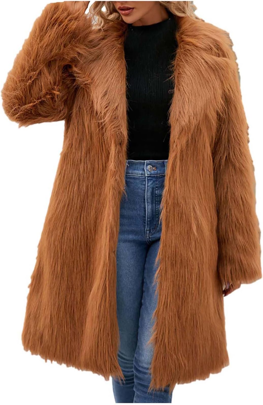 Womens Long Faux Fur Coat Oversized Loose Winter Jackets Trendy Luxury Trench Coat 2025 Open Front Lapel Outerwear