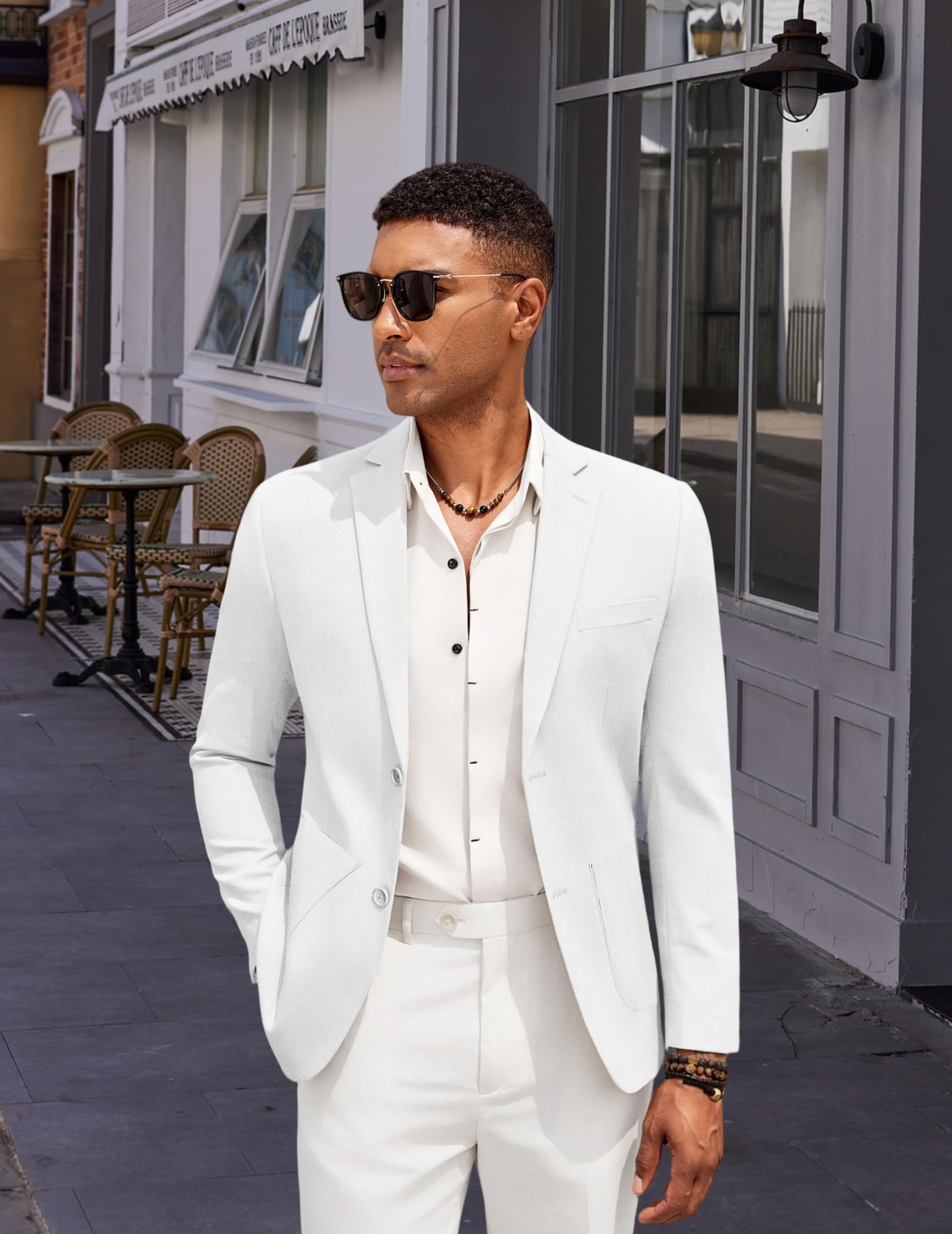 COOFANDY Blazer décontracté en lin pour homme - Léger - Deux boutons - Veste de costume