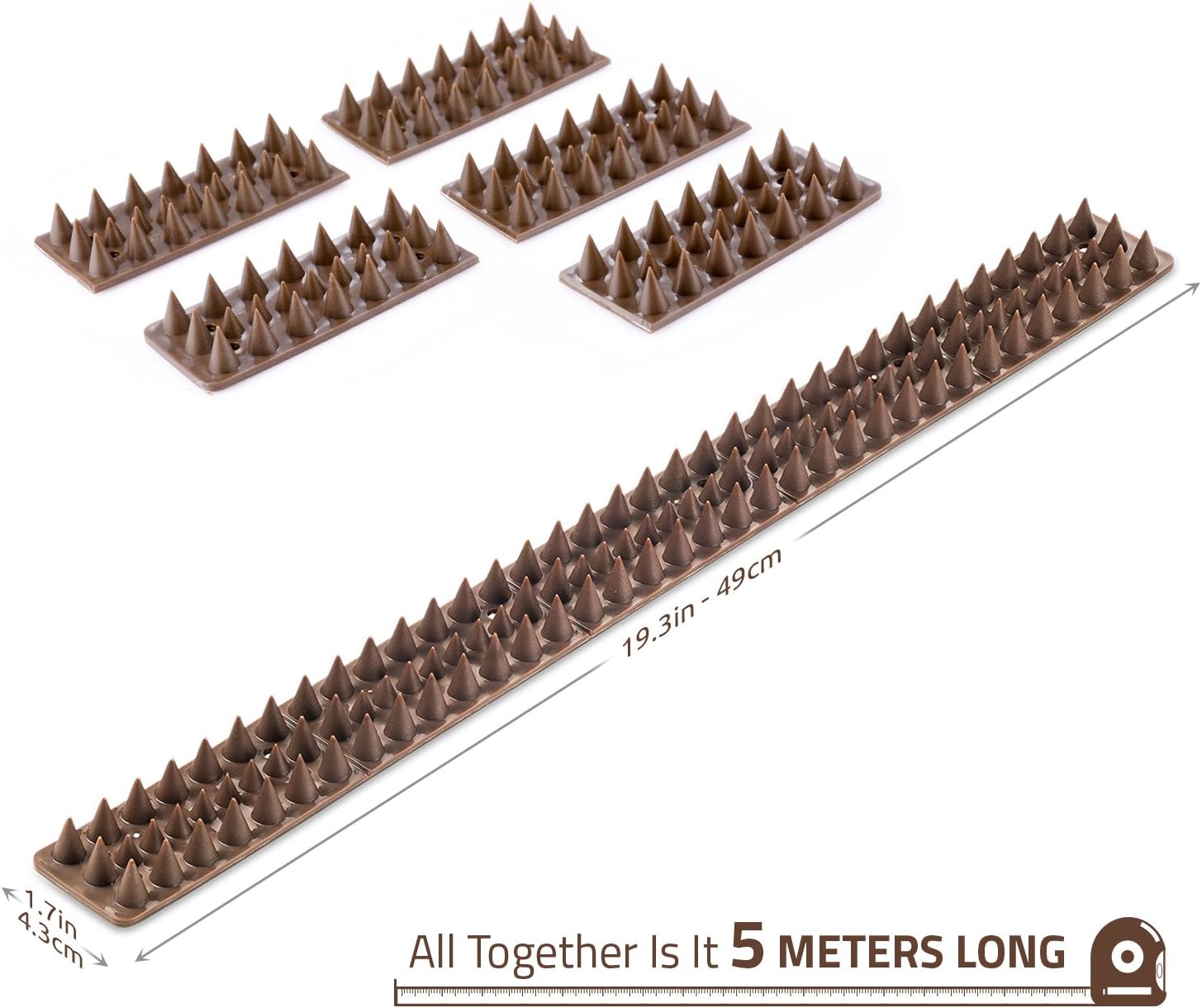 ABCOTECH Bird Spikes - Set of 10 x 48.8 Cm Anti-climbing Security for Your Fence, Walls & Railings to Prevent Human Intruders, Animals or Birds – For a Safe and Secured Perimeter – No Tools Needed (Brown)