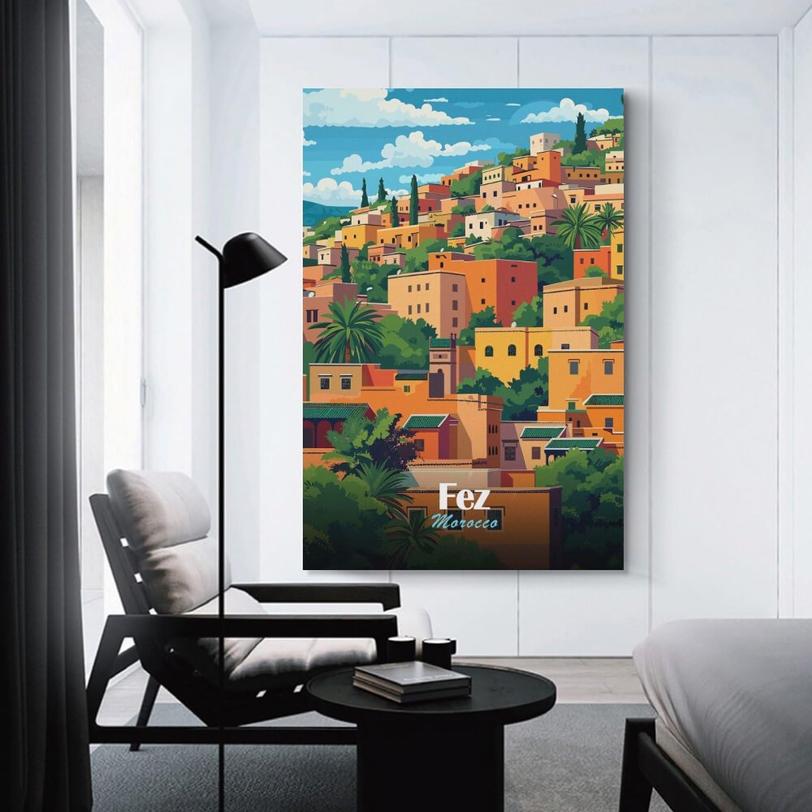 Junmoney Fez, Morocco Cityscape Illustration Home Decor Wall Art, 20x30inch(50x75cm), for Apartments, Flats Or New Home Decor, An Easy Choice for New Home Styling
