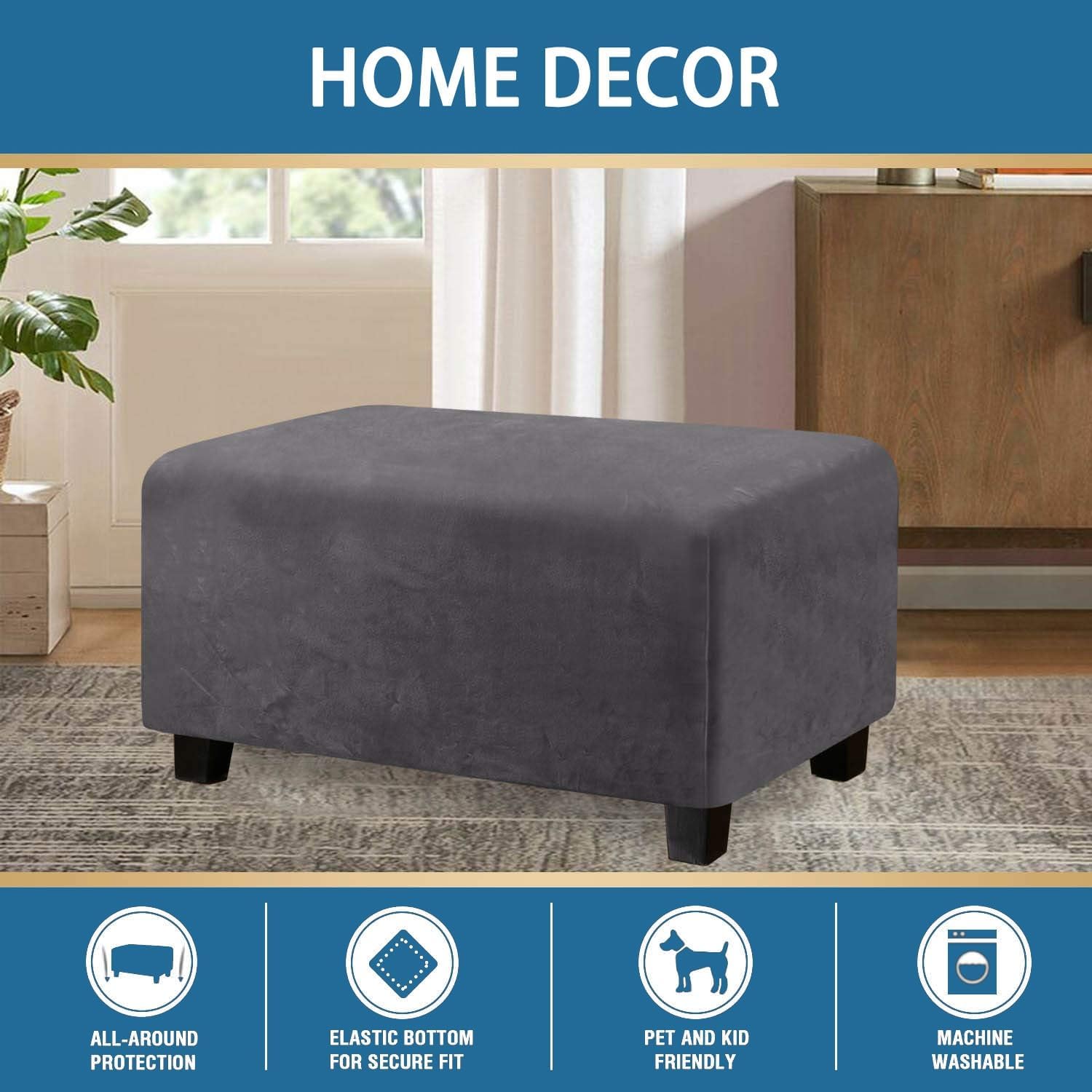 Custom Size Ottoman Sliocover Rectangular, Velvet Stool Protector, Hassock Cover, Tell Me The Size You Need and We Will Customize It for You(Beige,70x90cm)