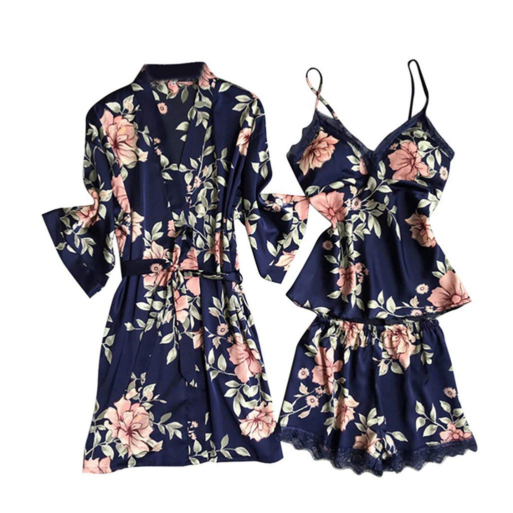 Sexy Women's Robe Gown Sets Lace Bathrobe + Night Dress 4 Four Pieces Sleepwear Womens Sleep Set Faux Silk Robe Femme Lingerie Style 11 XL