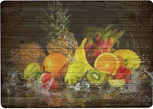 Tabla de cortar de vidrio templado Frutas sobre fondo negro con salpicaduras de agua Tabla de cortar decorativa de cocina con patas antideslizantes,