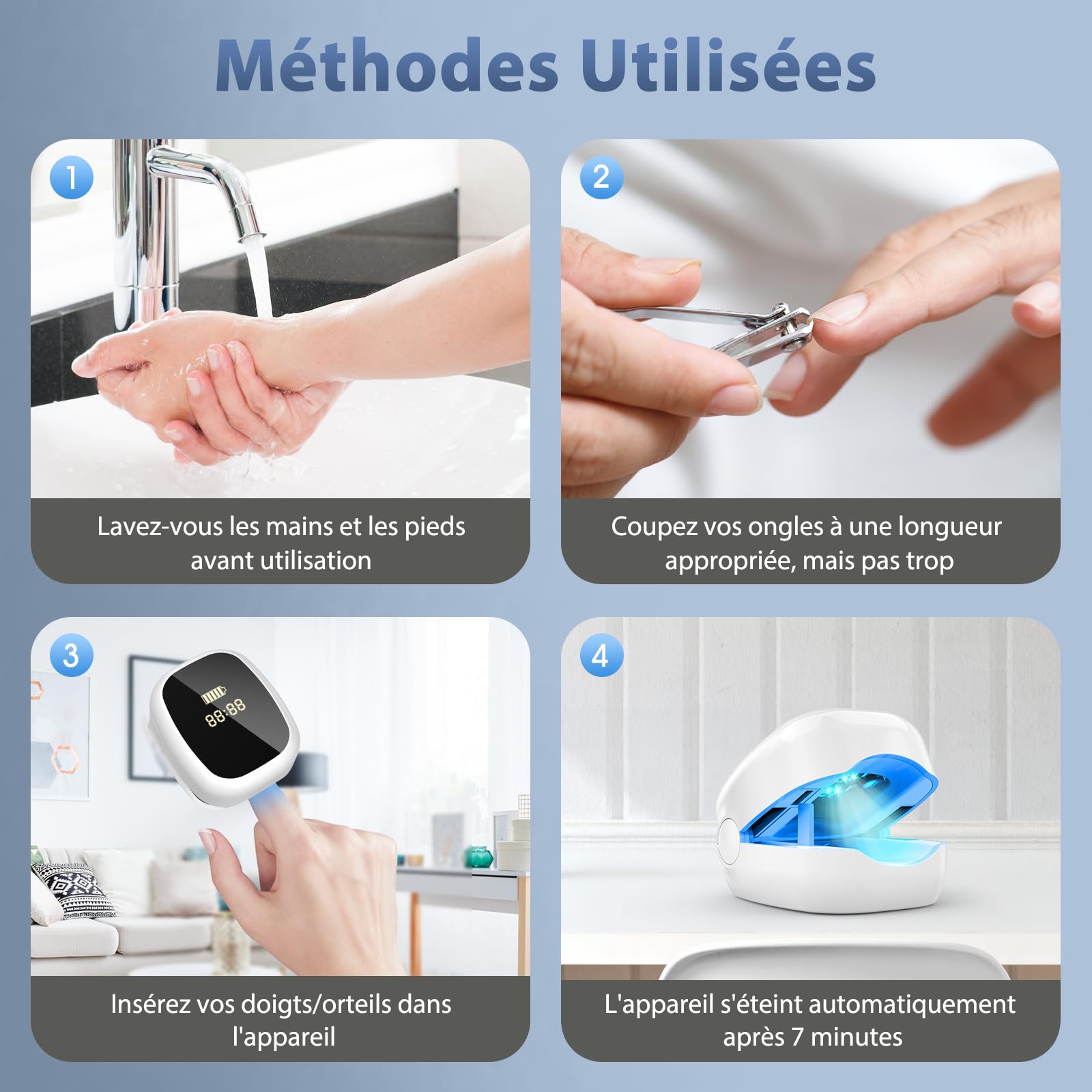 Laser Mycose Ongle Pied - Appareil Mycose Ongle Pied avec Laser Ongle à Doubles Longueurs d’Onde et Affichage de l’Heure pour le Traitement d’Appoint de la Mycose Ongles des Pieds, Blanc
