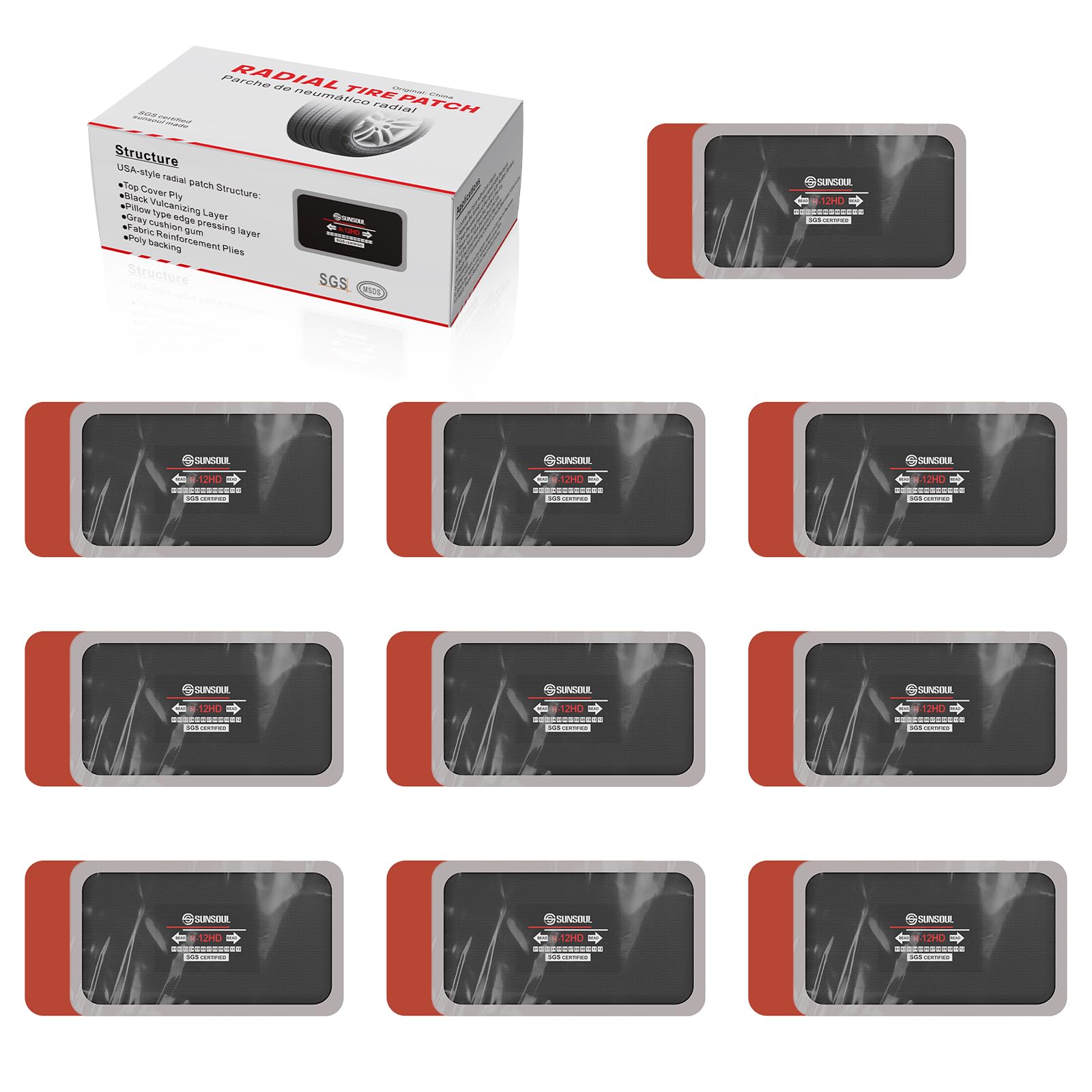 SUNSOUL 10Pcs Radial Tire Patches, 4.73" x 2.75" Heavy Duty Tire Patches
