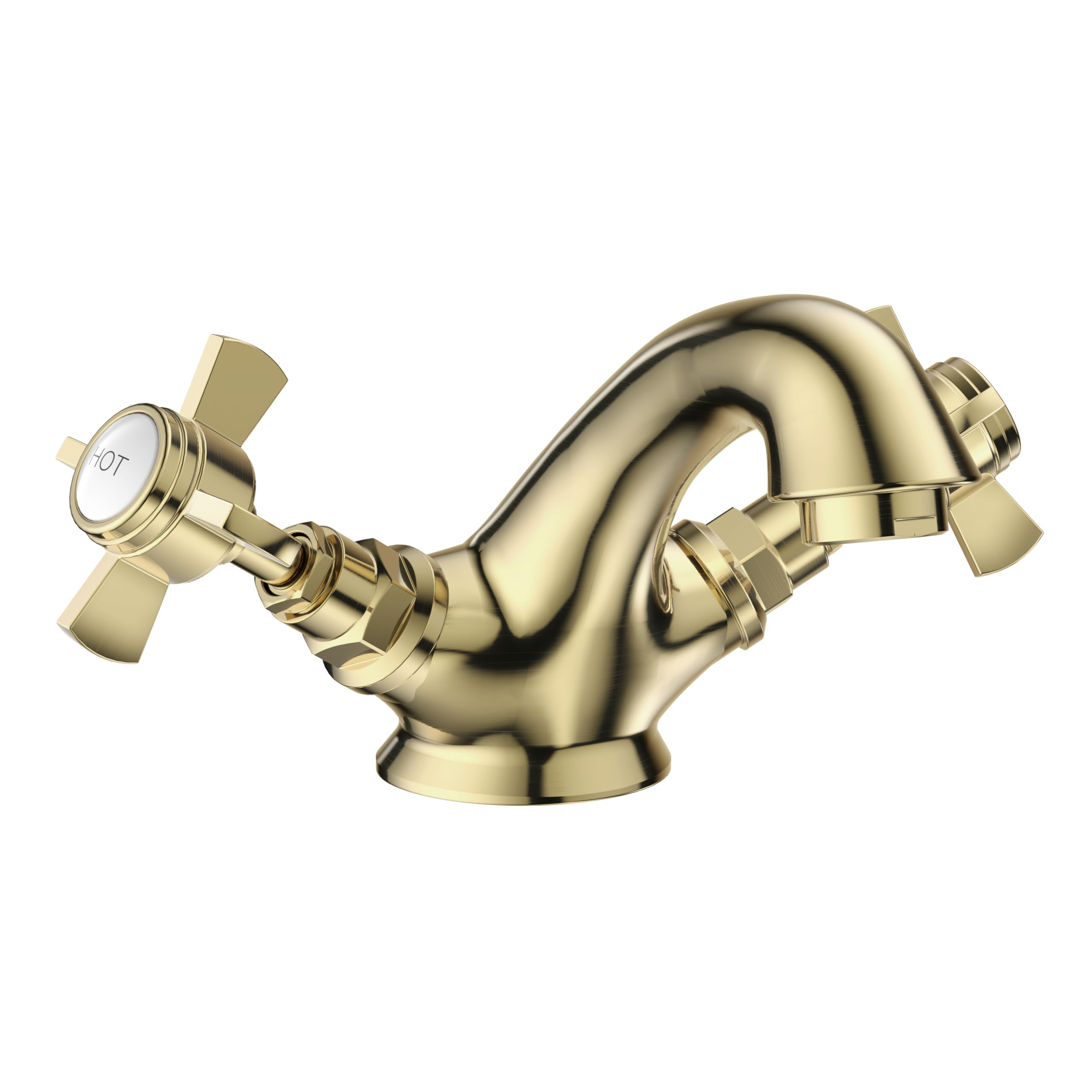 VeeBath Ripple Traditional Mono Basin Mixer Tap – Victorian Style, Brushed Brass Finish, Dual Lever, Deck Mounted Bathroom Taps, G1/2" Inlet with Pop-Up Waste, Classic Sink Tap for Bathroom — image 1