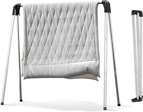 Miniatura 7 de APEXCHASER Tendedero plegable para ropa, estante de secado de ropa de acero inoxidable plegable, colgador de ropa para suéter, ropa de bebé, toalla