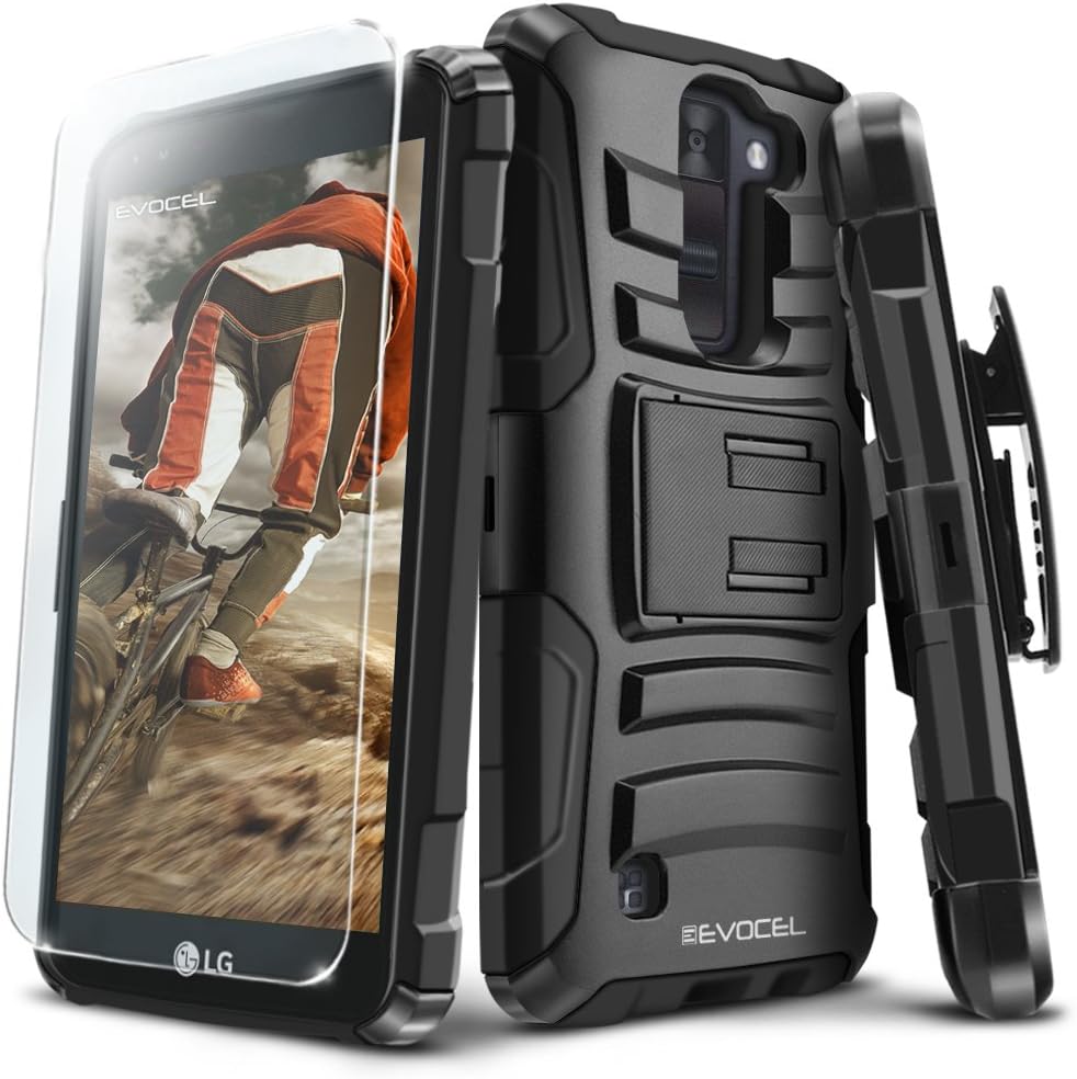 Evocel Generation Series Phone Case Compatible with LG K8V (VS500) with HD Screen Protector and Belt Clip Holster, Black