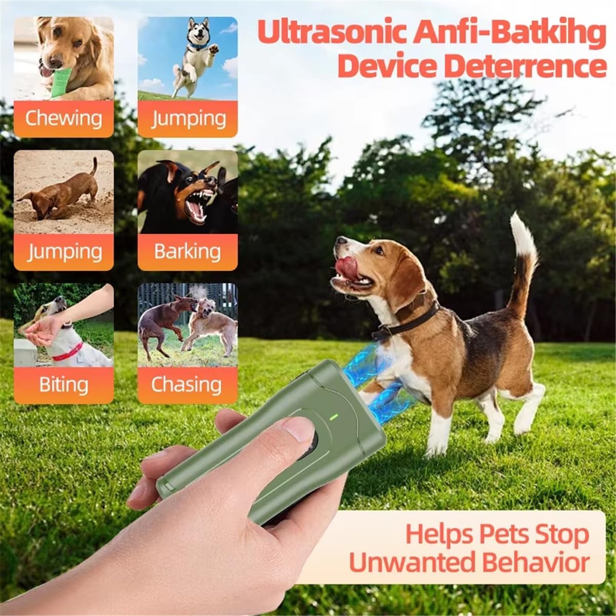 Portable Mini Ultrasonic Anti-Barking Device Ultrasonic Dog Repeller Rechargeable Dog Bark Deterrent with LED Flashlight | Orange