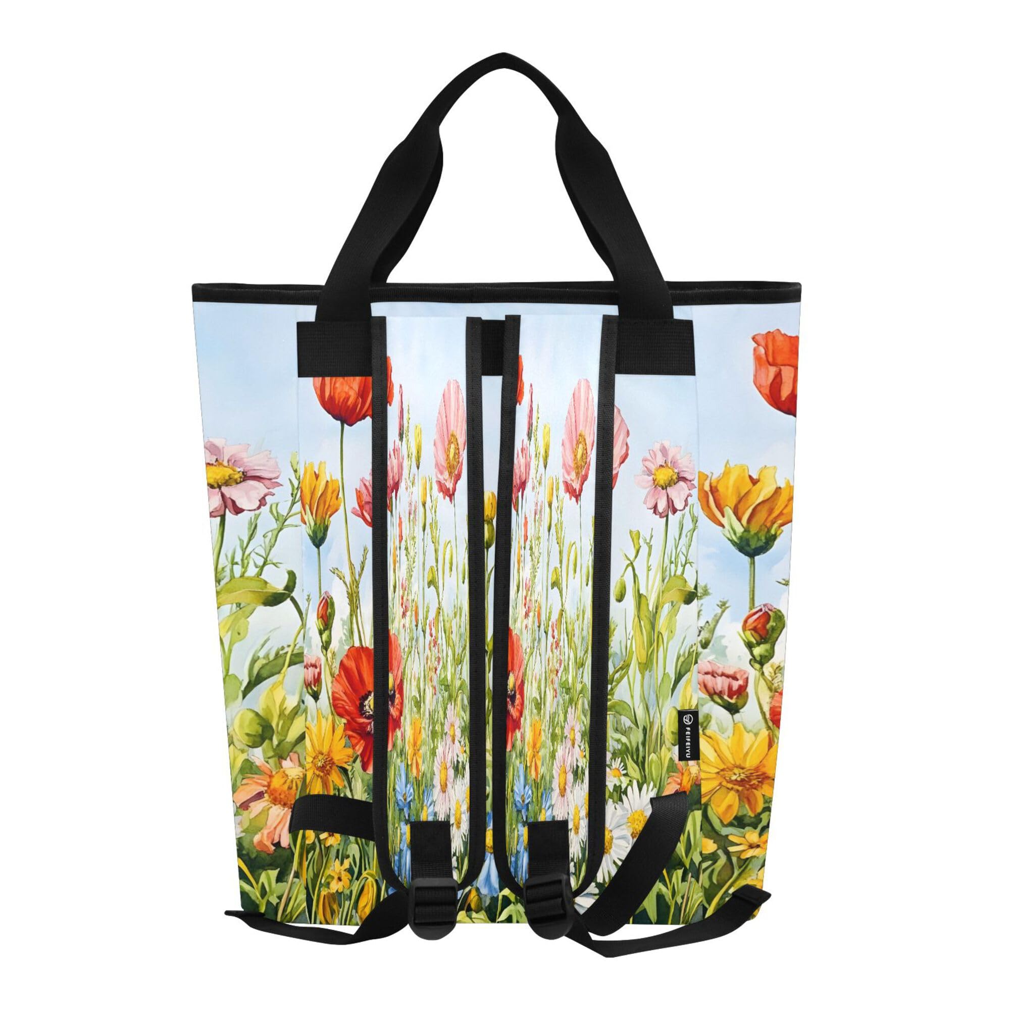 PYBUG Watercolor Wildflowers Reusable Insulated Backpack 36 Cans,Large Leakproof Portable Cooler Tote Organizer for Office Picnic Hiking Beach BBQ