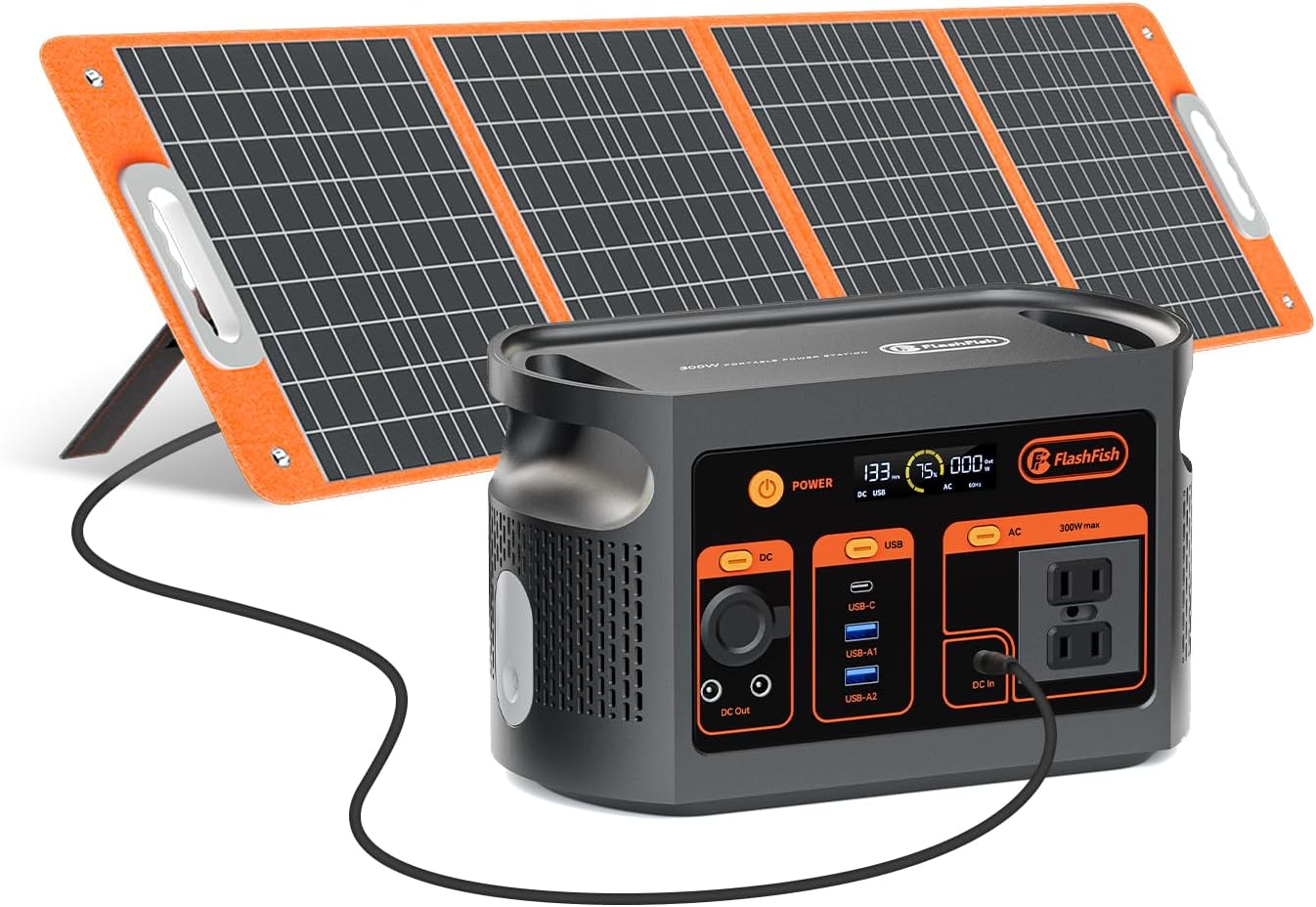 FF Flashfish Portable Power Station, 179Wh LiFePO4 Battery Pack, Solar Generator With 300W AC Output(Peak 600W), UPS, Full Charge in 70Min., Backup Power Emergency Power Supply For Home, Camping, CPAP
