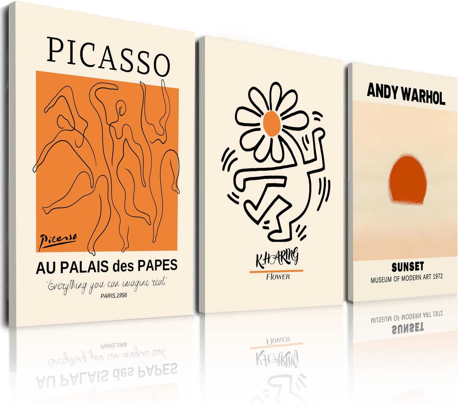 Abstract Wall Art Prints Set of 3, Framed Canvas Wall Art Geometric Line Sunset Artwork Paintings, Minimalist Wall Art for Living Room, Modern Wall Art Decor for Bathroom, Bedroom, Hotel, Office