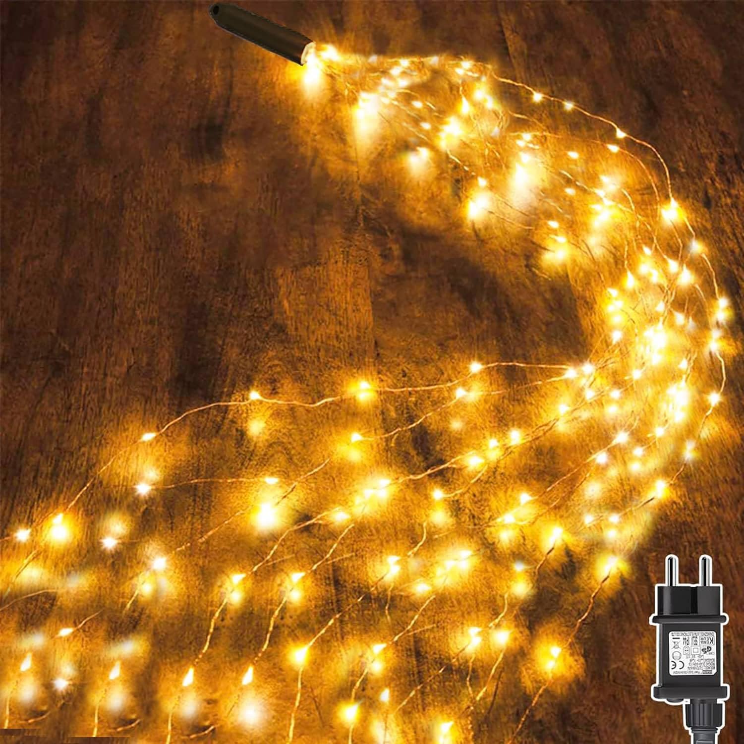 Luces Arbol Navidad 2M 400 LED Luces Cascada Navidad con Enchufe, Temporizador, 8 Modos Guirnalda Luces Arbol Navidad Impermeable Cascada de Luces para Exterior Interior Jardin Decoración