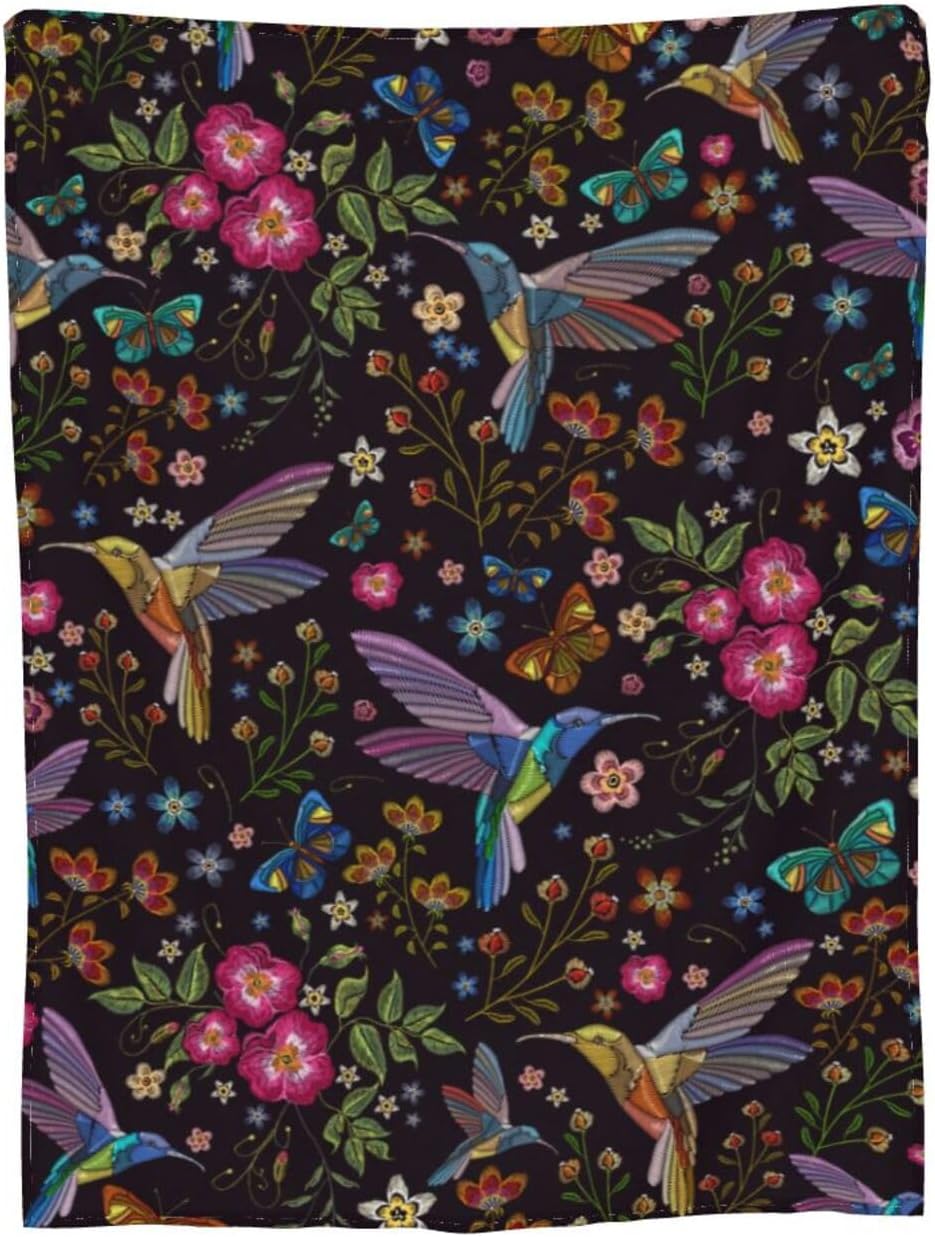 Hummingbird Gifts for Women Flower Throw Blanket Bird Gifts for Women Mom Girls, Floral Decor for Home Bedroom Living Room 40"x50" - Image 4