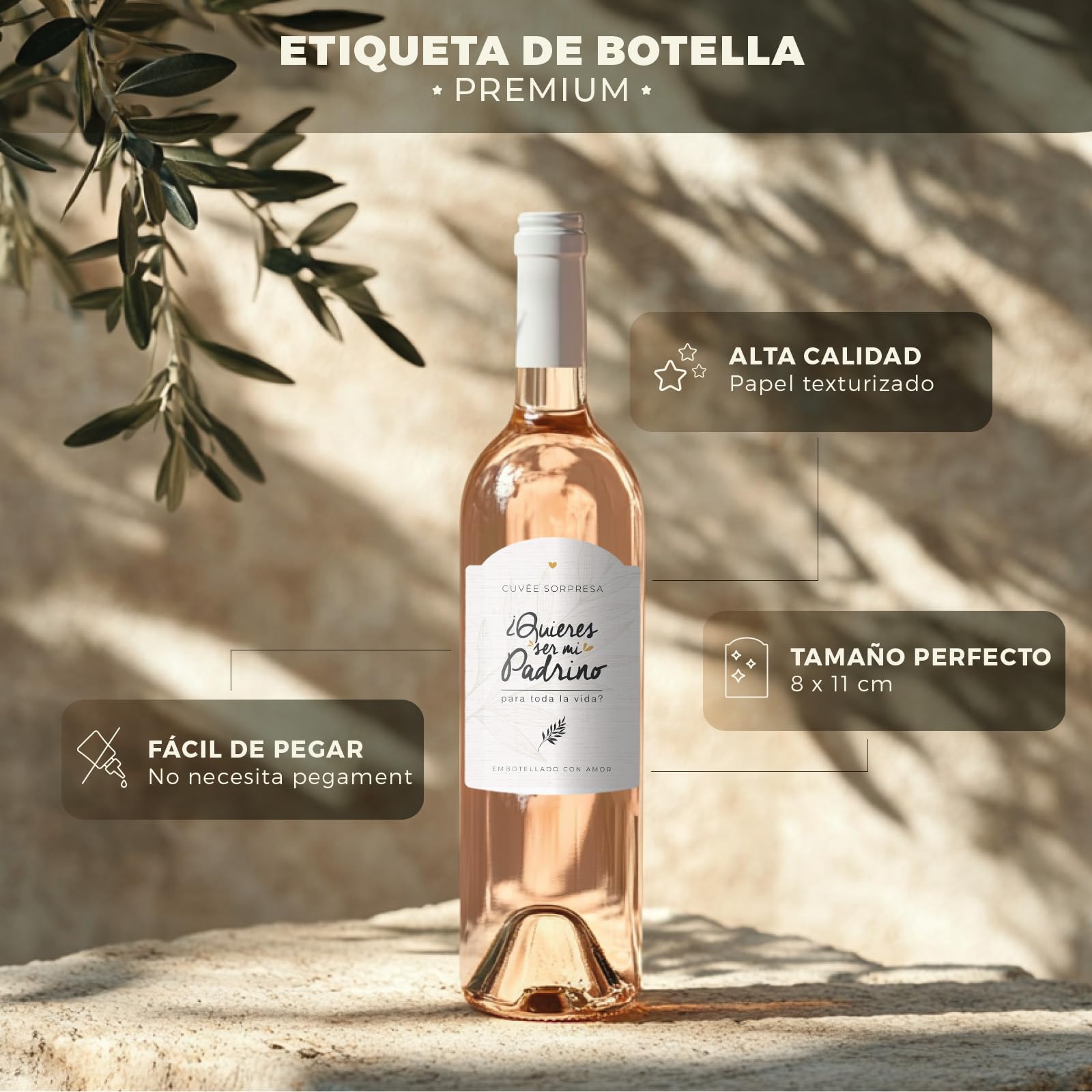 Manahia - Etiqueta de Botella - ¿Quieres ser mi padrino para toda la vida? - Idea Original para Petición Bautismo, vino o cerveza, sorpresa nacimiento |Autoadhesiva
