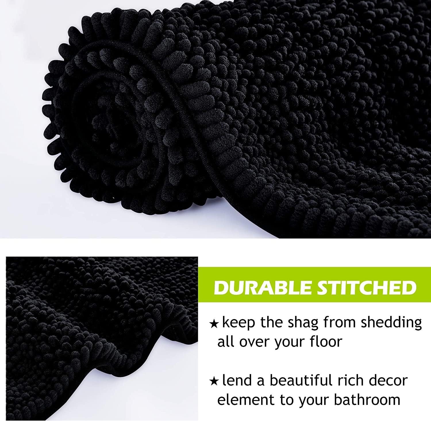 Black Bath Mat - Large Soft Bathroom Rugs Non-Slip Thick Shaggy Floor ...