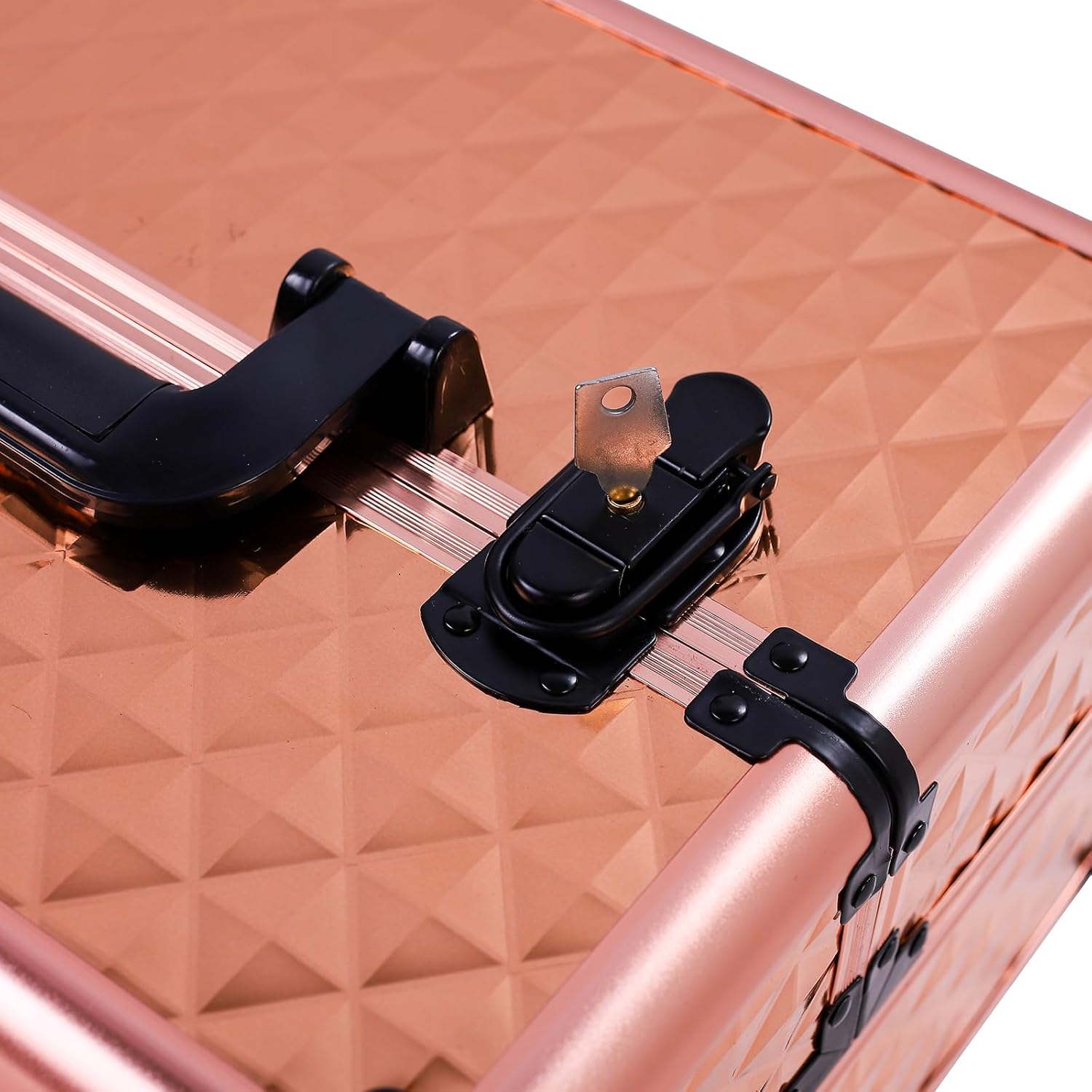 Karl home 4 in 1 Makeup Train Case Rolling Cosmetic Trolley Large Capacity Travel Organizer with Key 360°Swivel Wheels Suitcase for Beauticians Hairstylists Nail Tech Students, Rose Gold